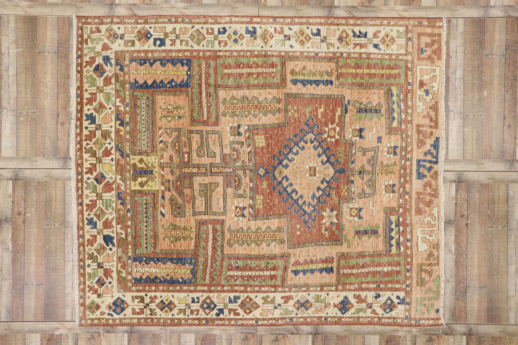 New Contemporary Oushak Rug with Luxe Bohemian Tribal Style For Sale 2