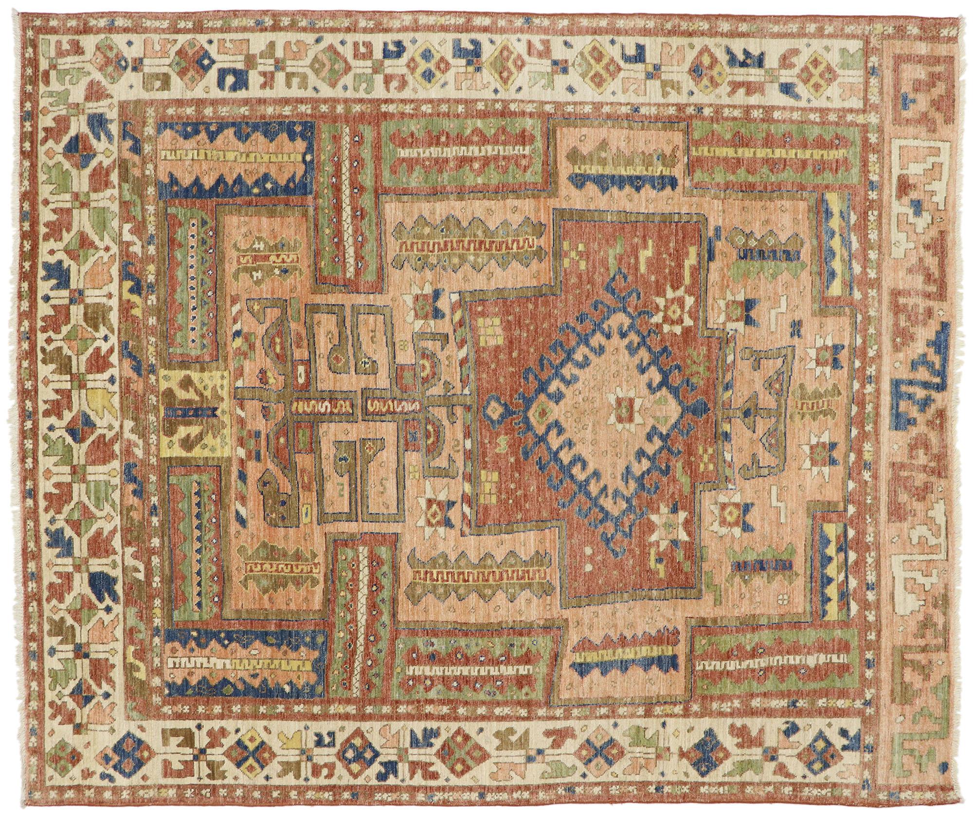 New Contemporary Oushak Rug with Luxe Bohemian Tribal Style For Sale 3