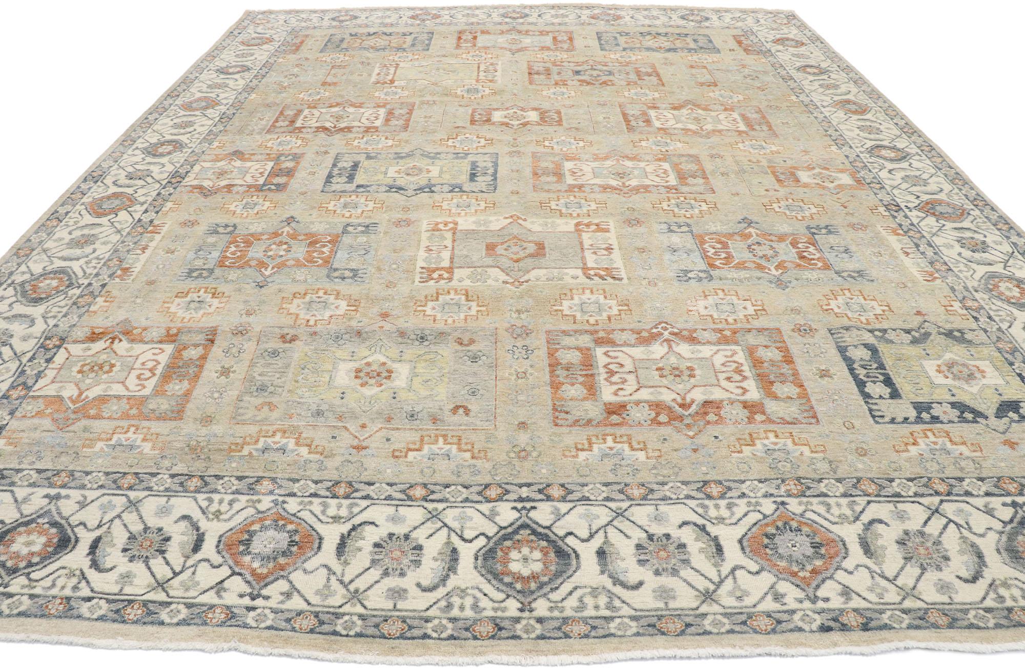 Indian New Contemporary Oushak Style Rug with Arts & Crafts Style For Sale