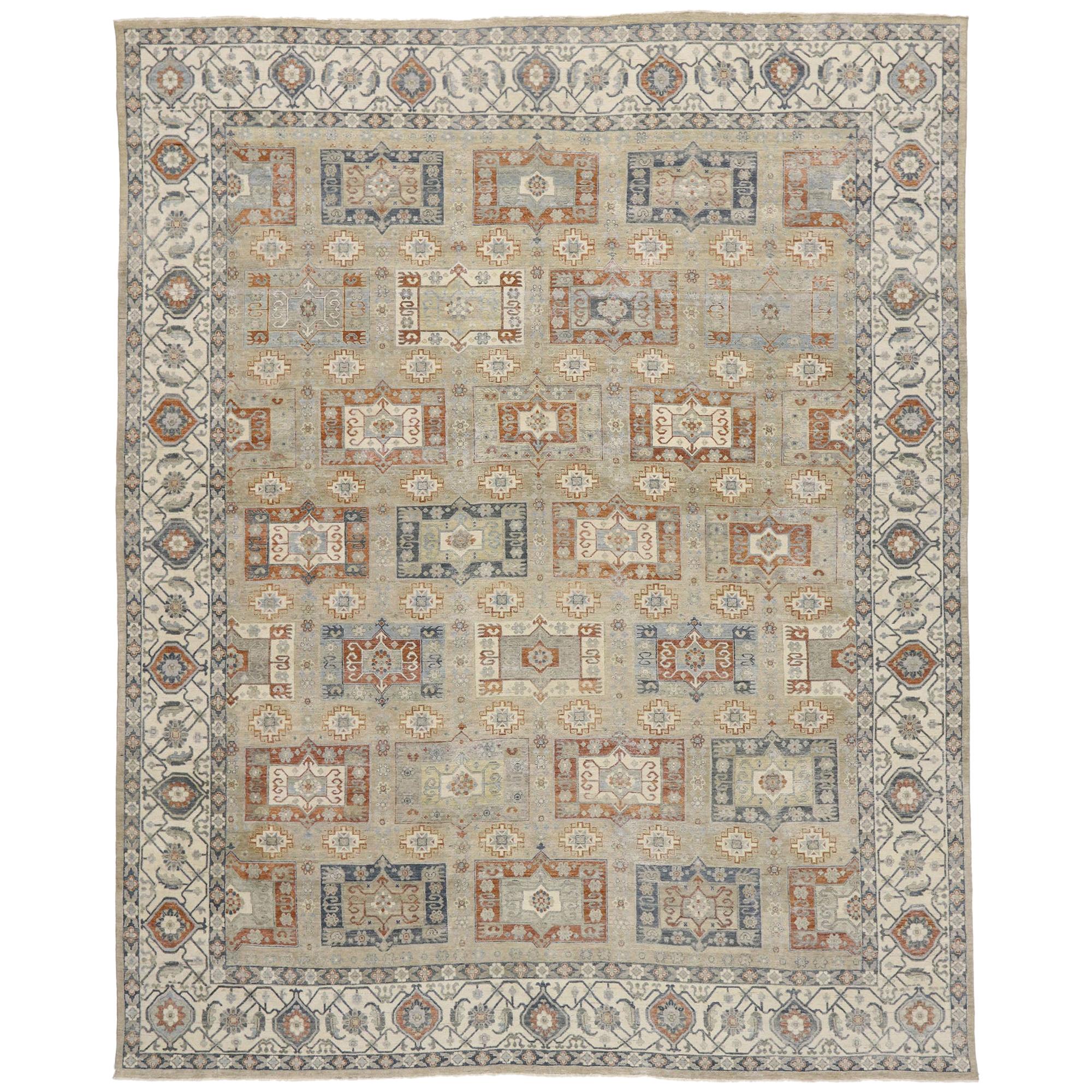 Zeitgenössischer Teppich im Oushak-Stil mit Arts & Crafts-Stil