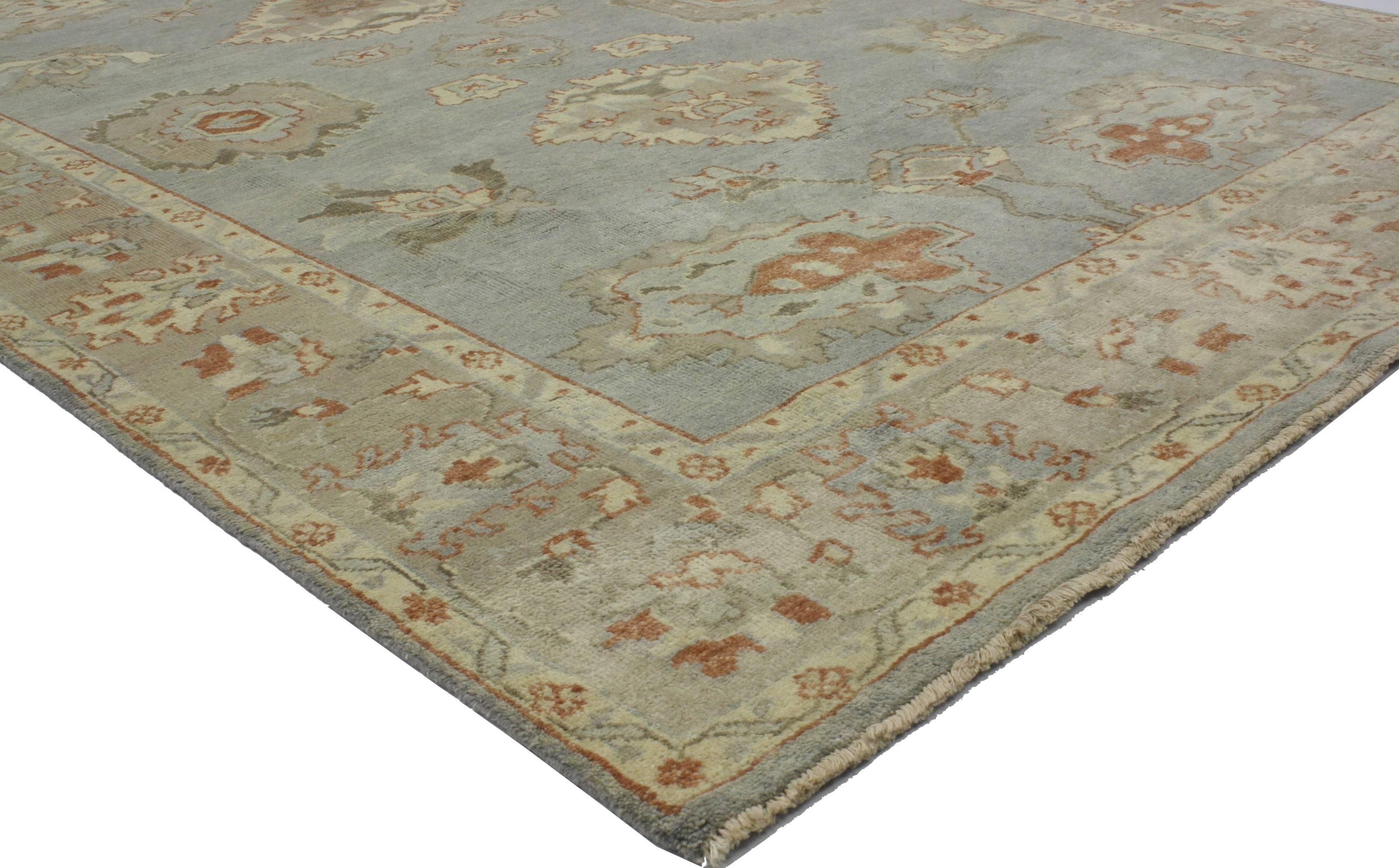 Indian New Contemporary Oushak Style Rug with Classic Coastal Style