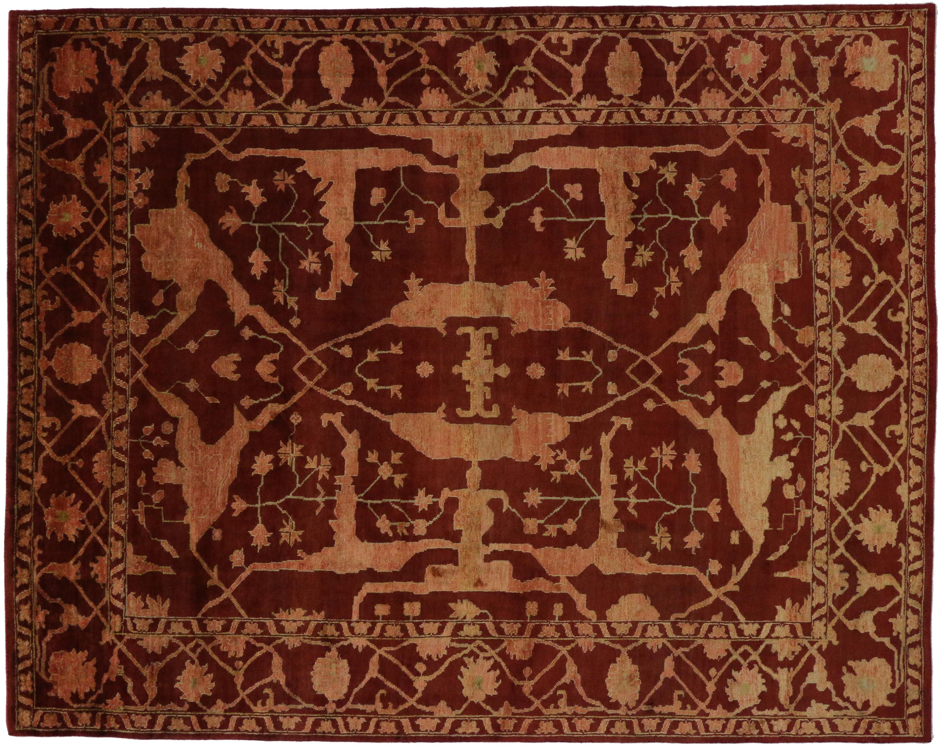 Hand-Knotted Modern Indian Auburn Rug, Dark and Moody Autumnal Hues Meet Timeless Appeal For Sale