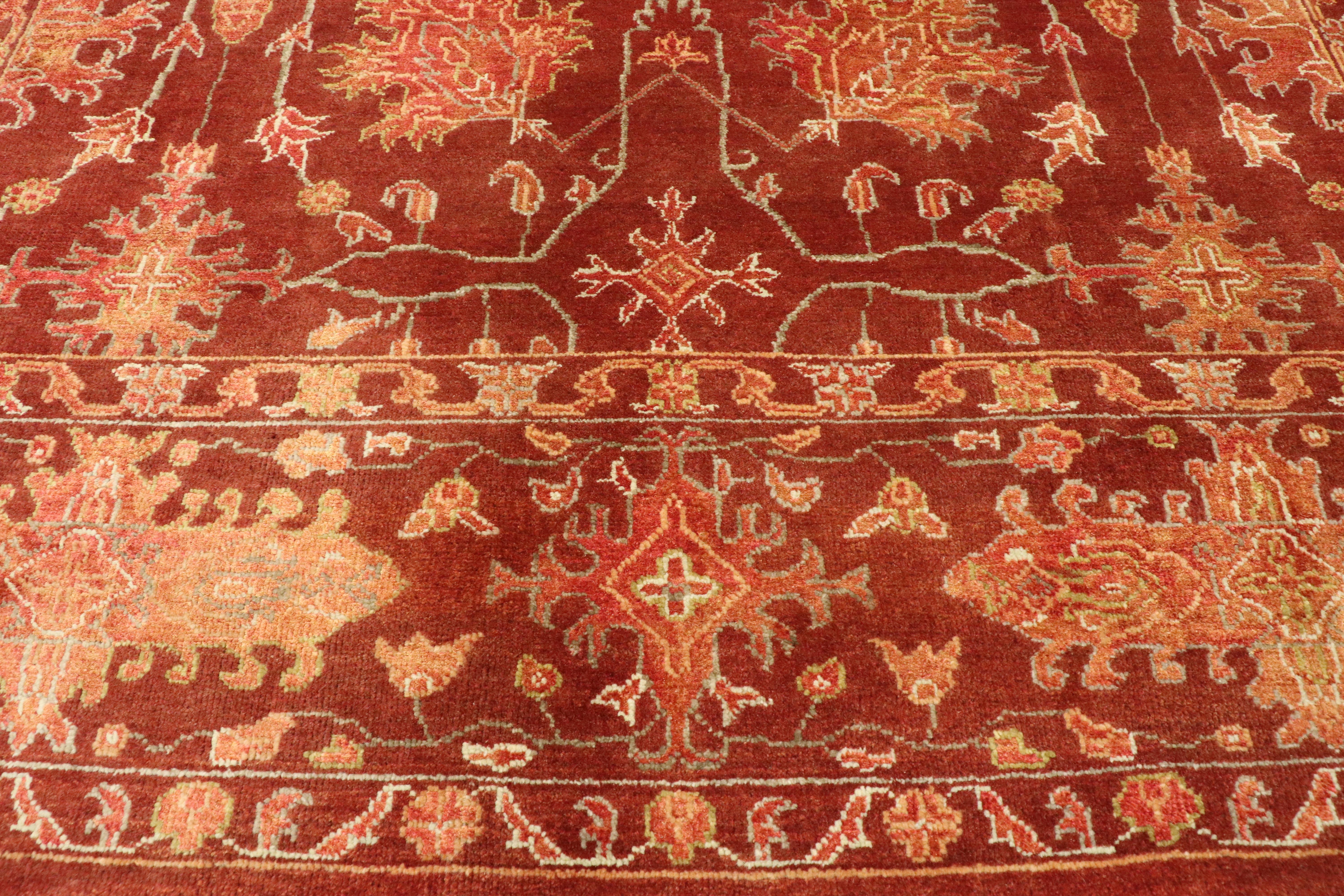 Indian New Contemporary Oushak Style Rug with Jacobean Style For Sale
