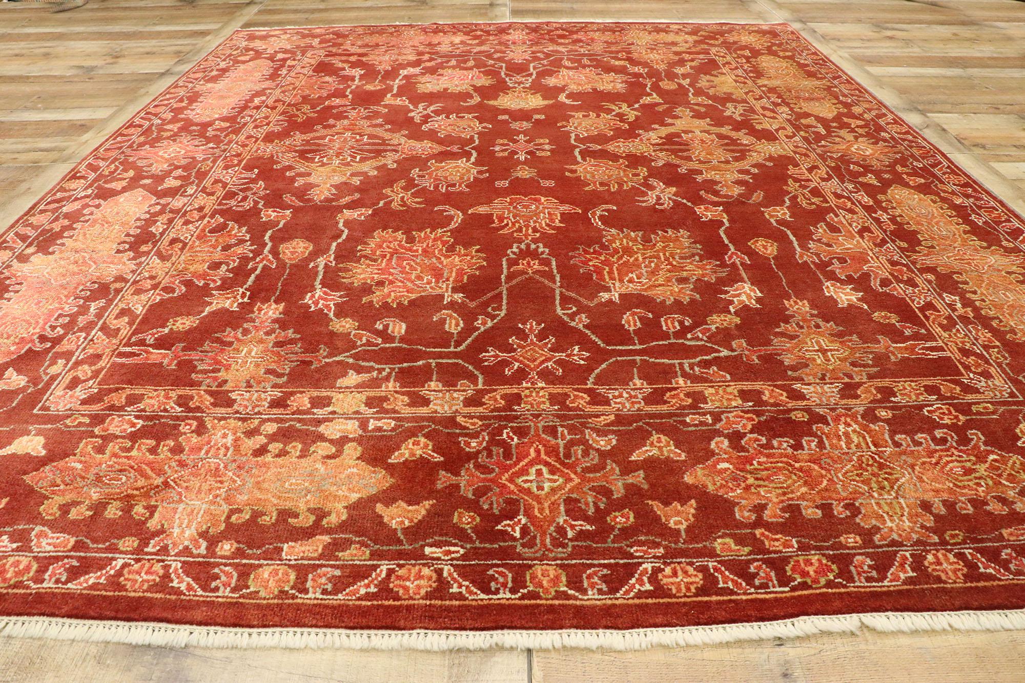 Wool New Contemporary Oushak Style Rug with Jacobean Style For Sale