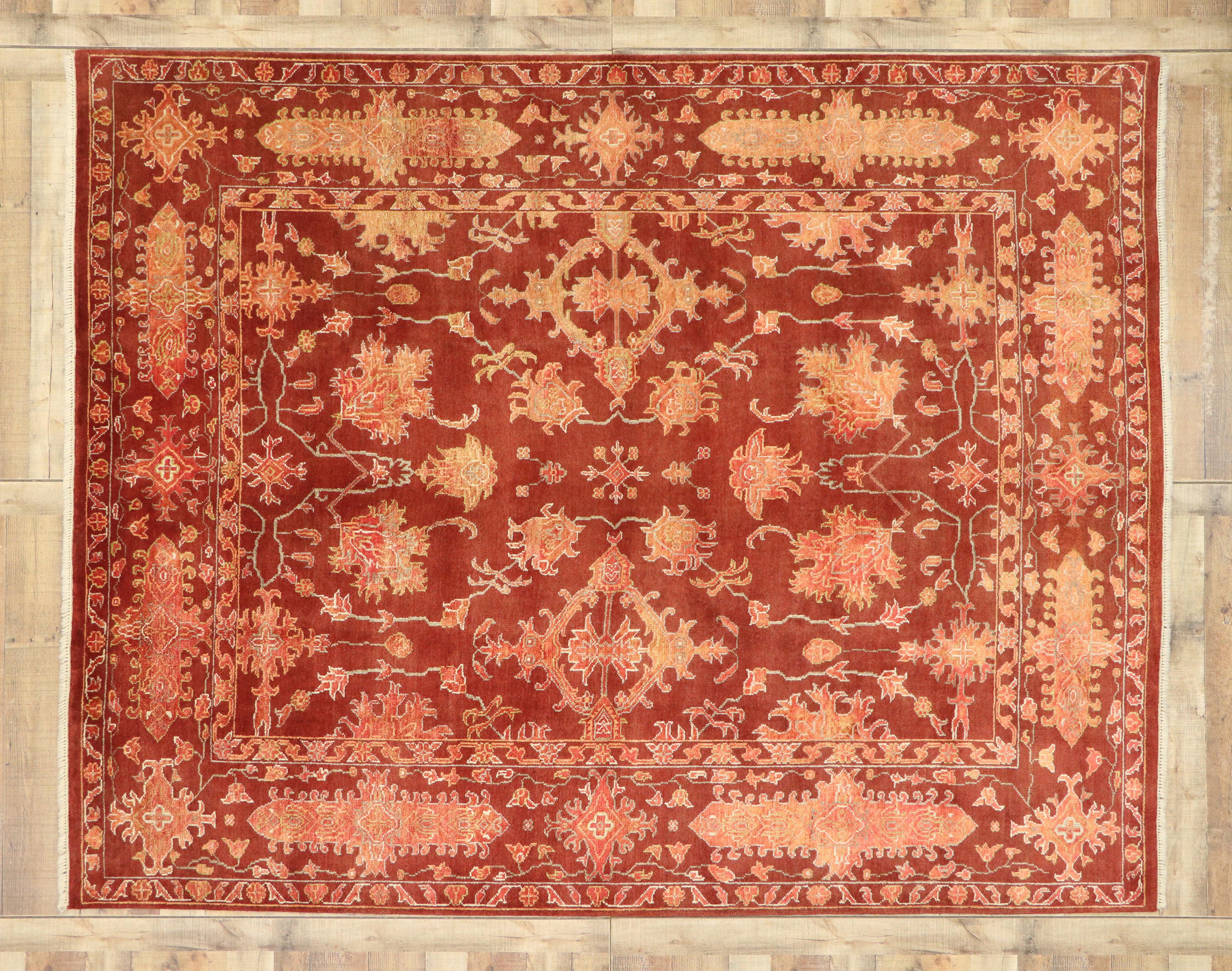 New Contemporary Oushak Style Rug with Jacobean Style For Sale 1