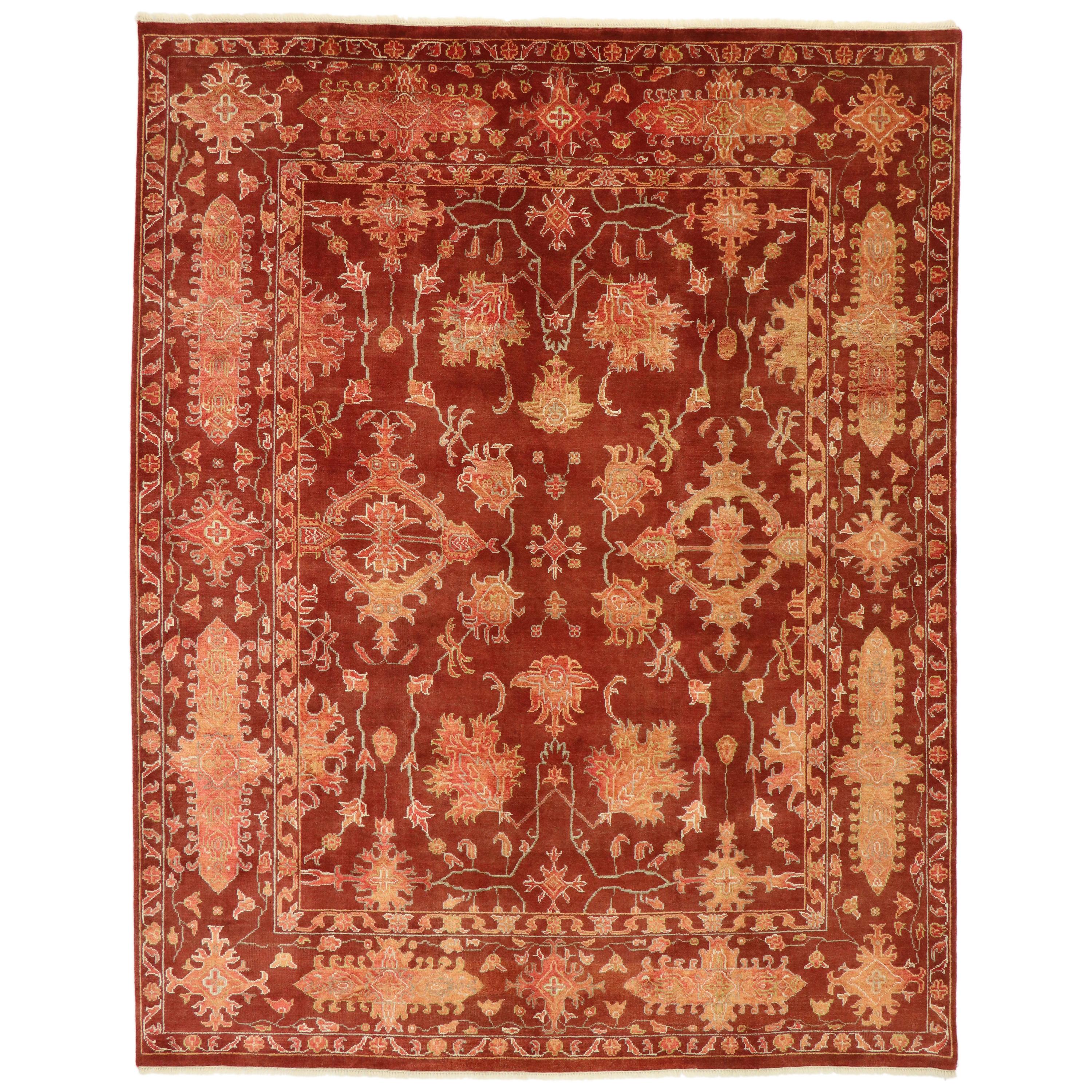 New Contemporary Oushak Style Rug with Jacobean Style For Sale