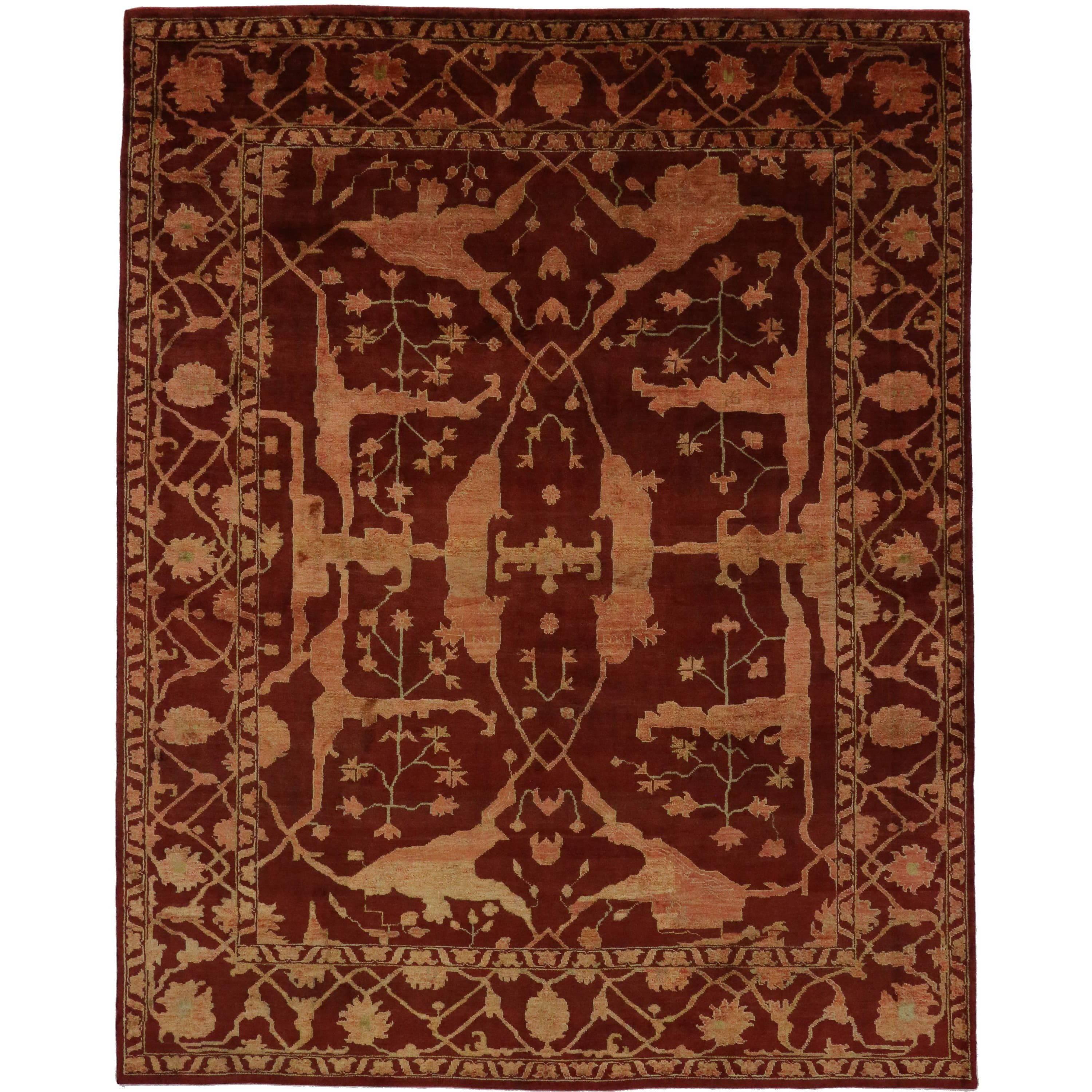 Modern Indian Auburn Rug, Dark and Moody Autumnal Hues Meet Timeless Appeal For Sale