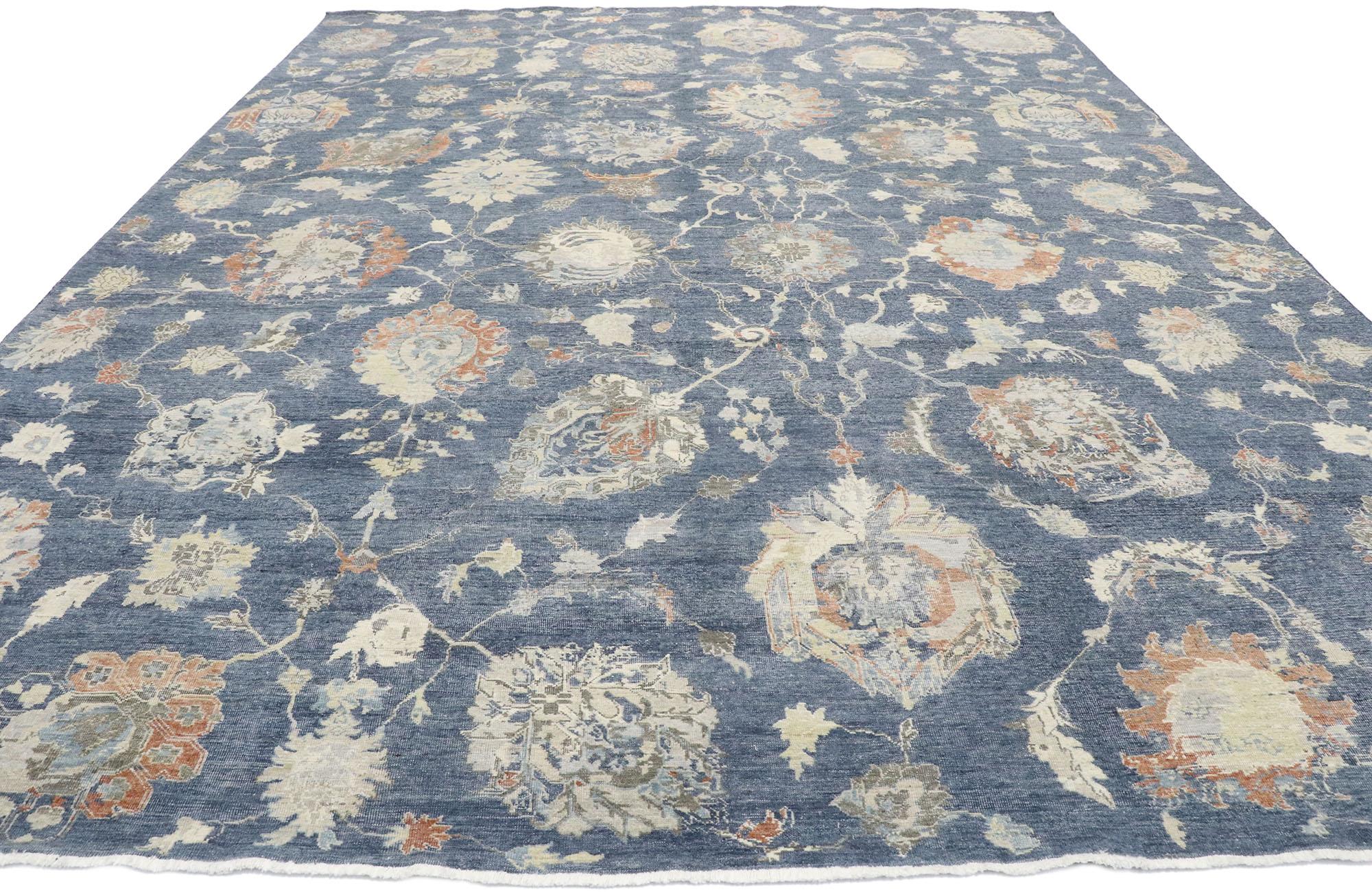 Indian New Contemporary Oushak Style Rug with Modern Coastal Style For Sale