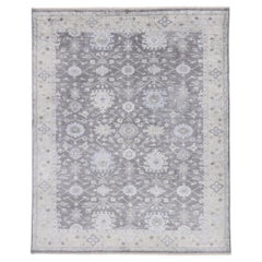 New Contemporary Oushak Style Rug with Modern Design, Silk Gray Area Rug
