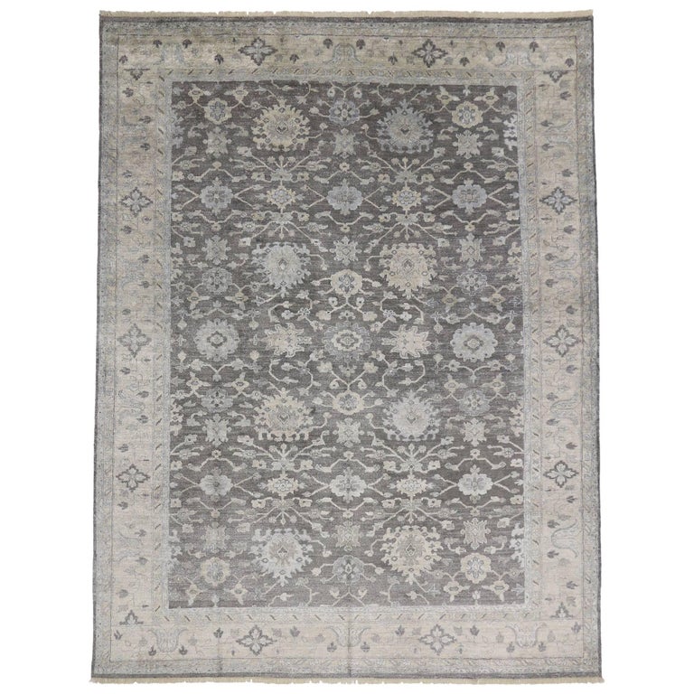 New Contemporary Oushak Style Rug With Modern Design Silk Grey Area