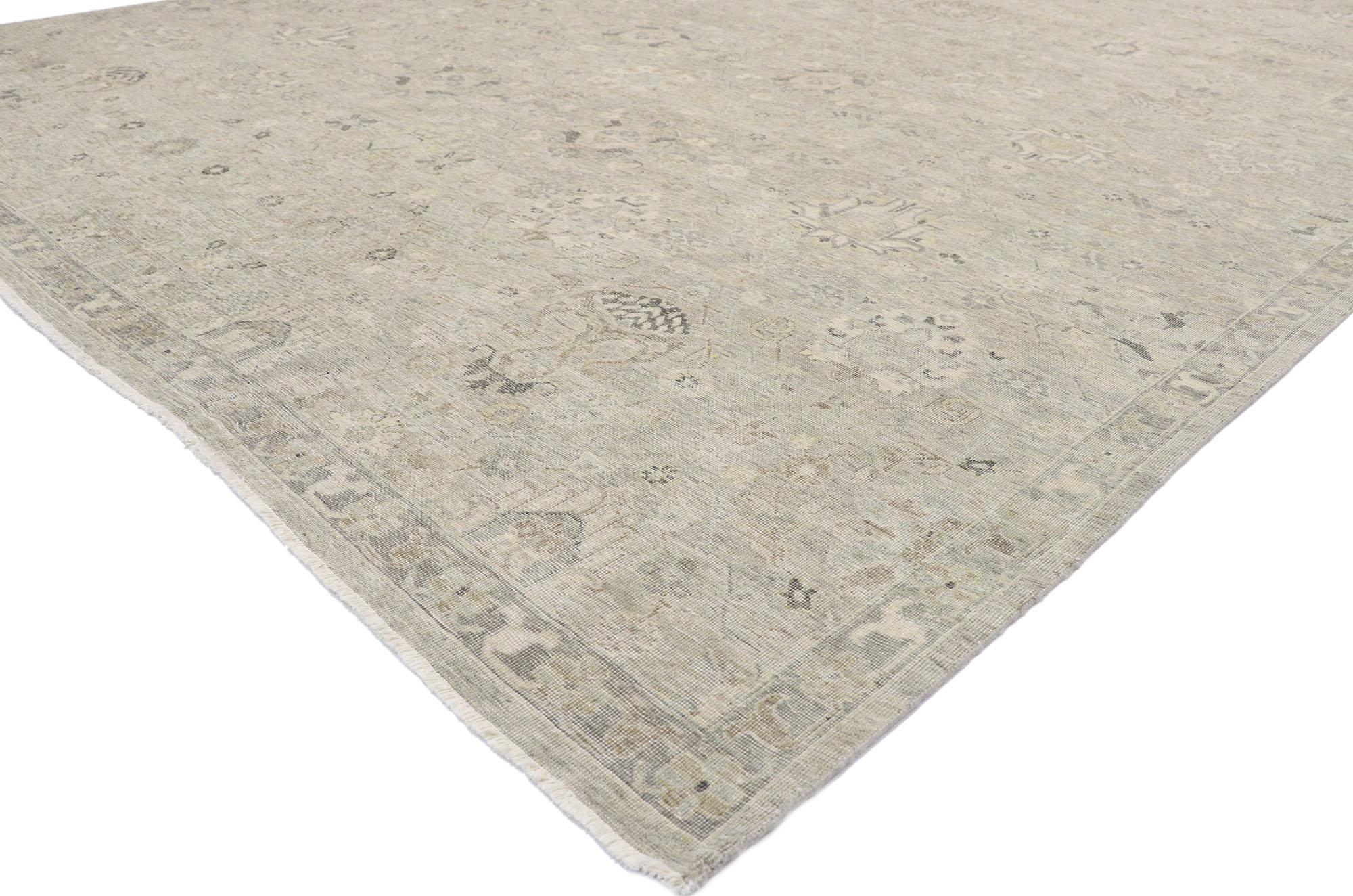 30619, new contemporary Oushak style rug with modern rustic Industrial style. With its neutral colors and weathered beauty combined with nostalgic charm, this new contemporary Oushak style rug creates an inimitable warmth and calming ambiance. The