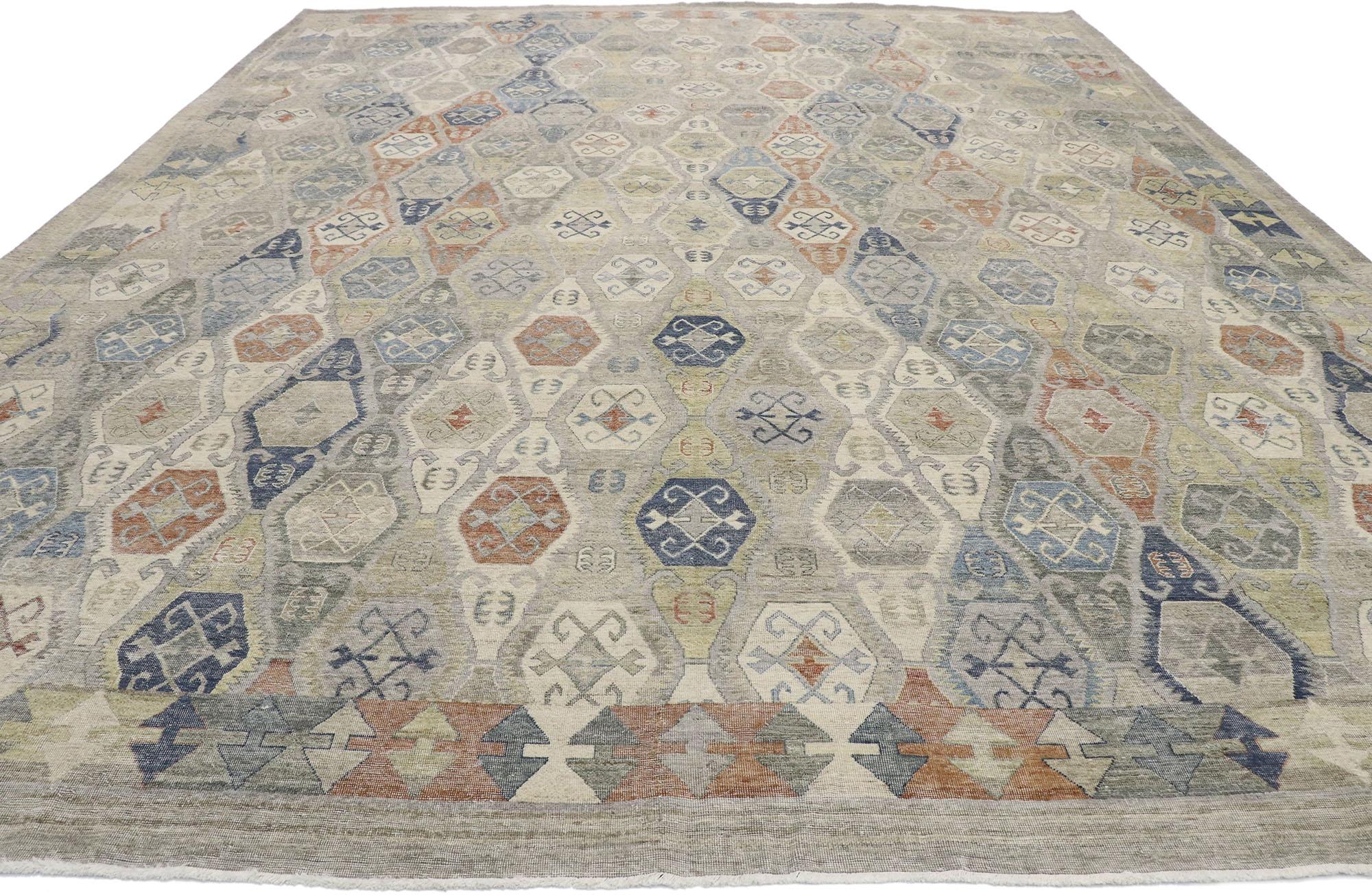Indian New Contemporary Oushak Style Rug with Modern Rustic Tribal Style For Sale