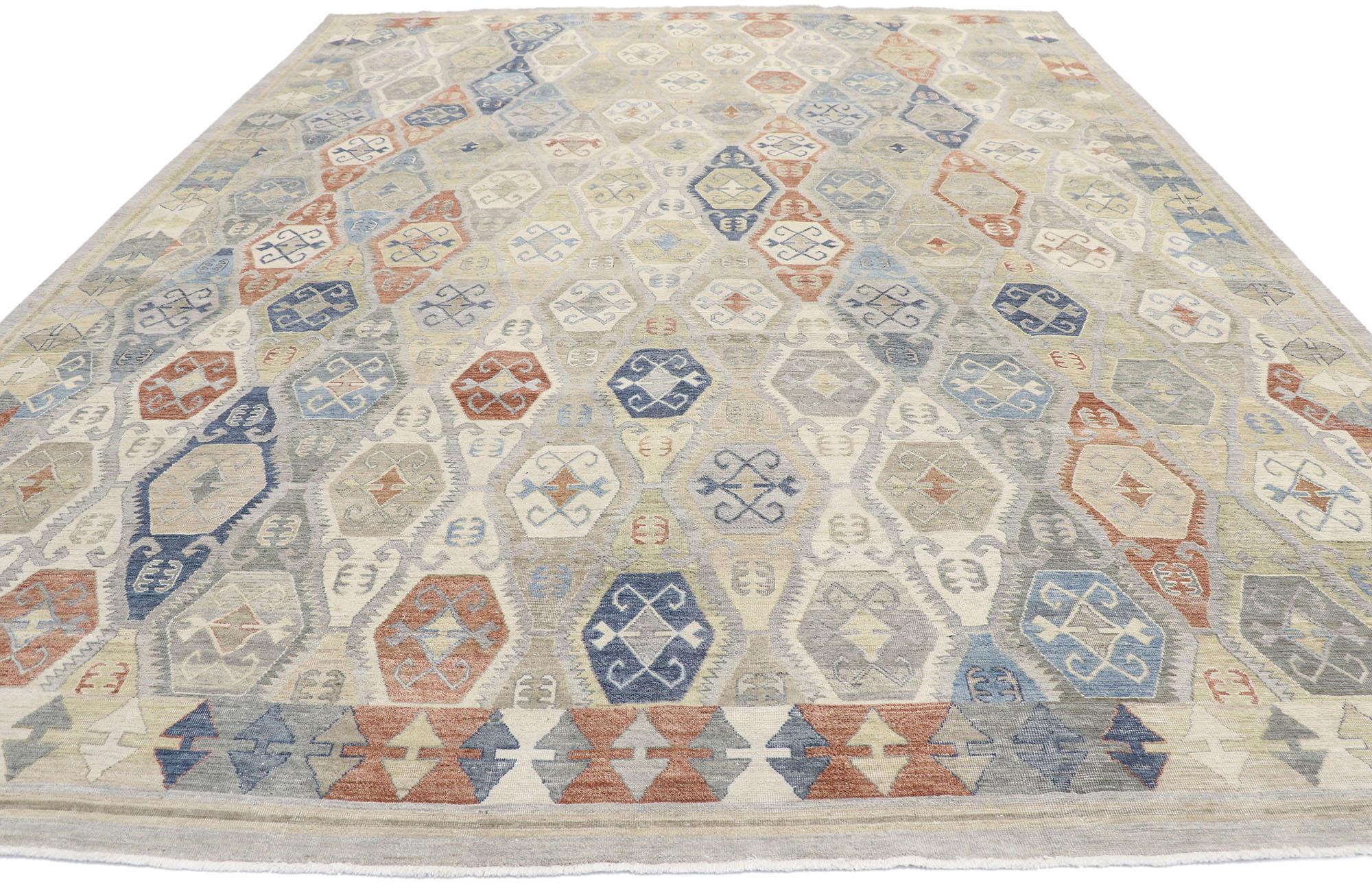 Indian New Contemporary Oushak Style Rug with Modern Rustic Tribal Style For Sale
