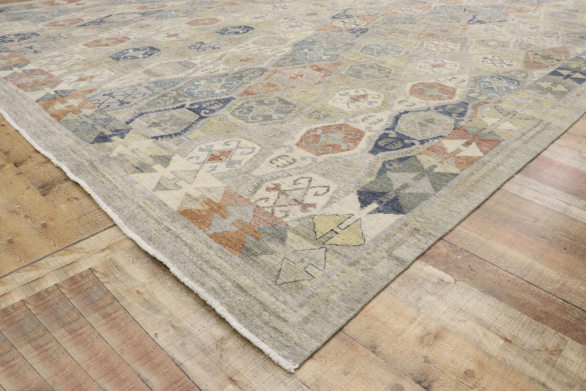 Wool New Contemporary Oushak Style Rug with Modern Rustic Tribal Style For Sale