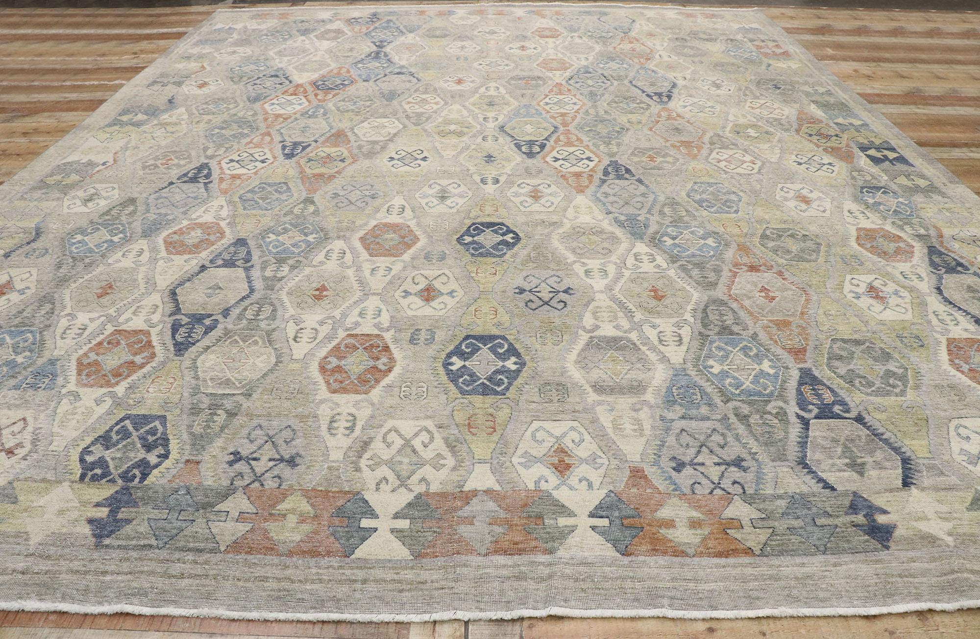 New Contemporary Oushak Style Rug with Modern Rustic Tribal Style For Sale 1