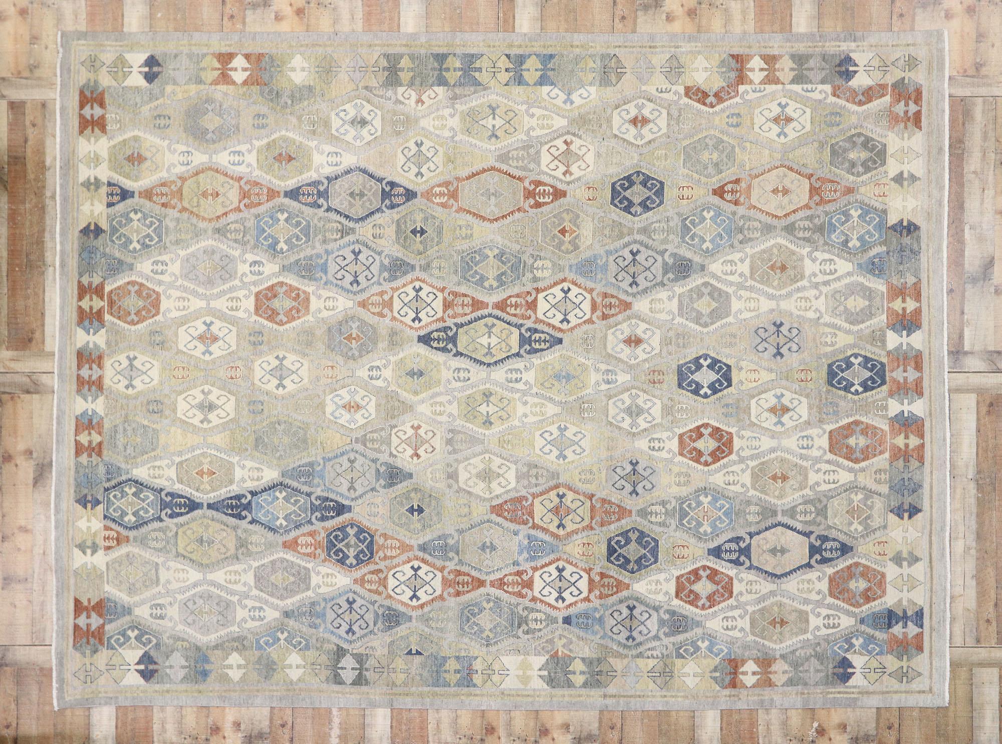 New Contemporary Oushak Style Rug with Modern Rustic Tribal Style For Sale 2