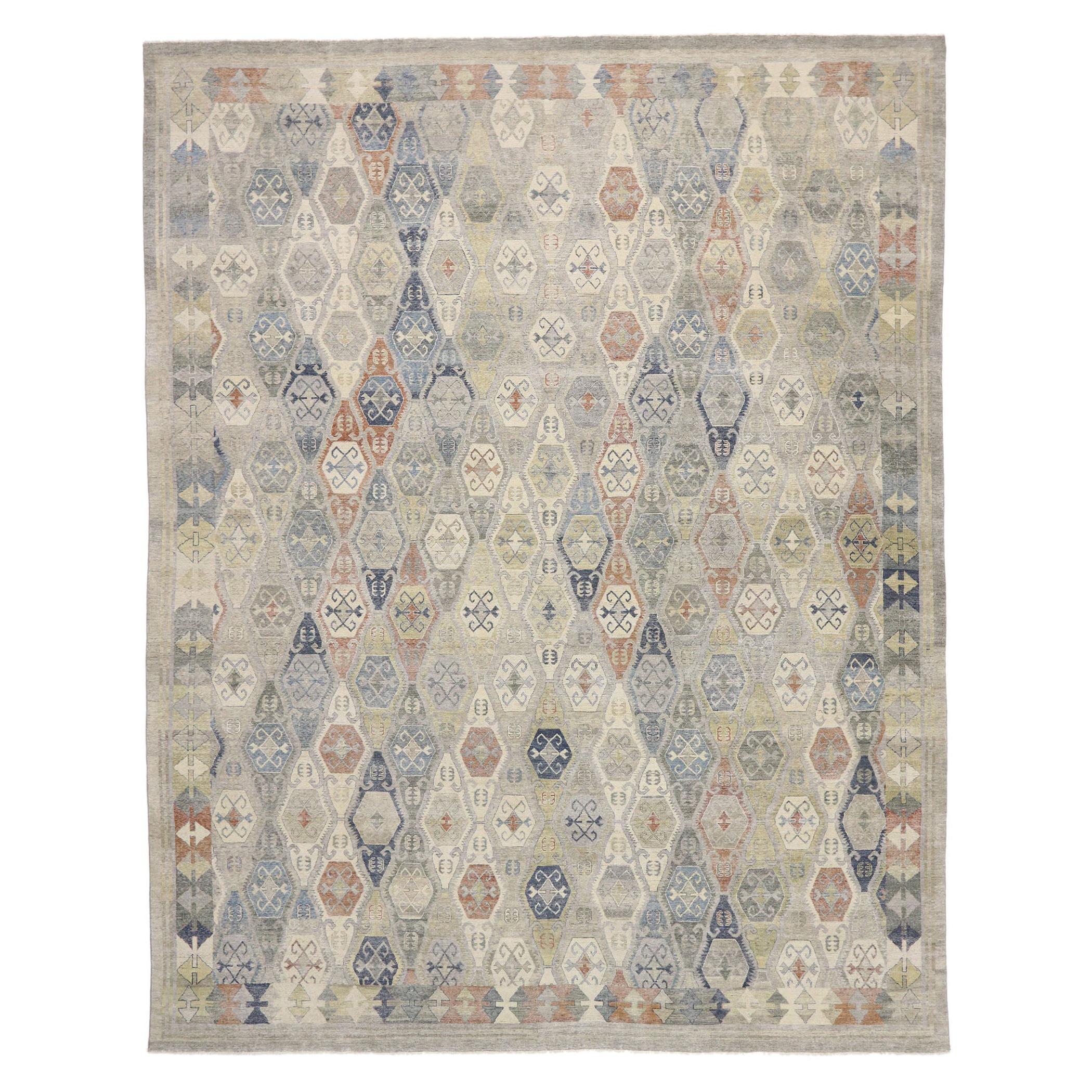 New Contemporary Oushak Style Rug with Modern Rustic Tribal Style For Sale