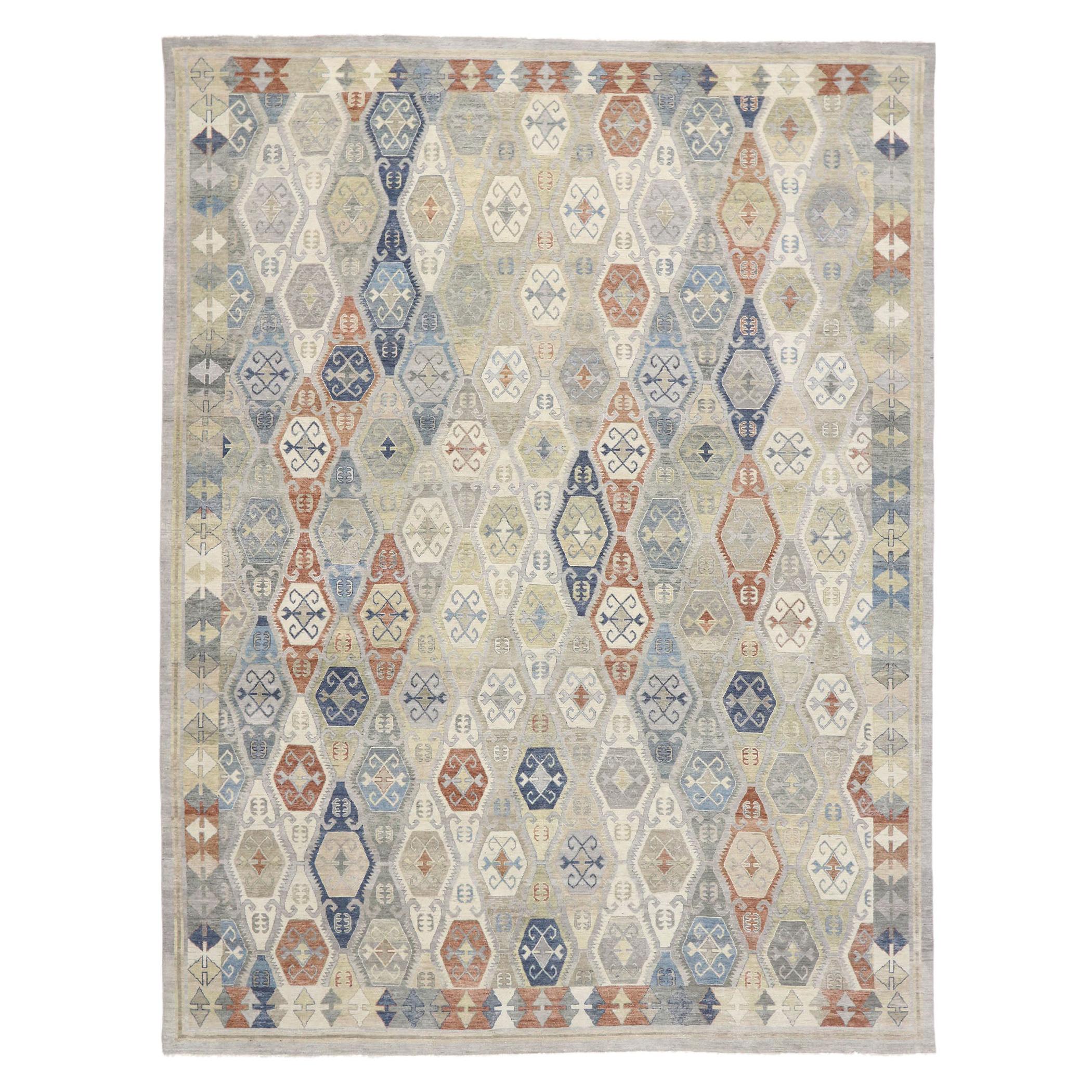 New Contemporary Oushak Style Rug with Modern Rustic Tribal Style For Sale