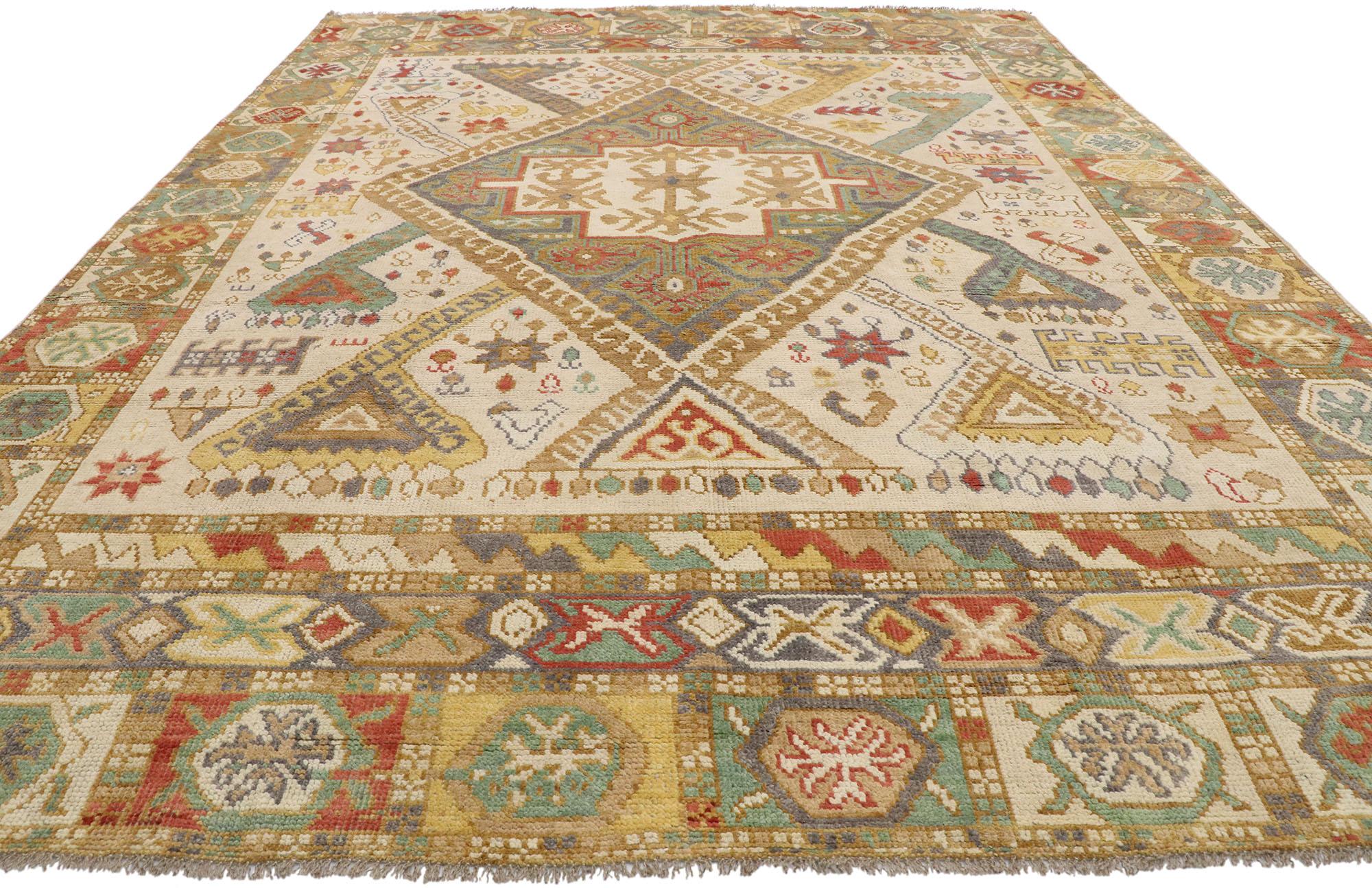 Hand-Knotted New Contemporary Oushak Style Rug with Modern Tribal Design For Sale