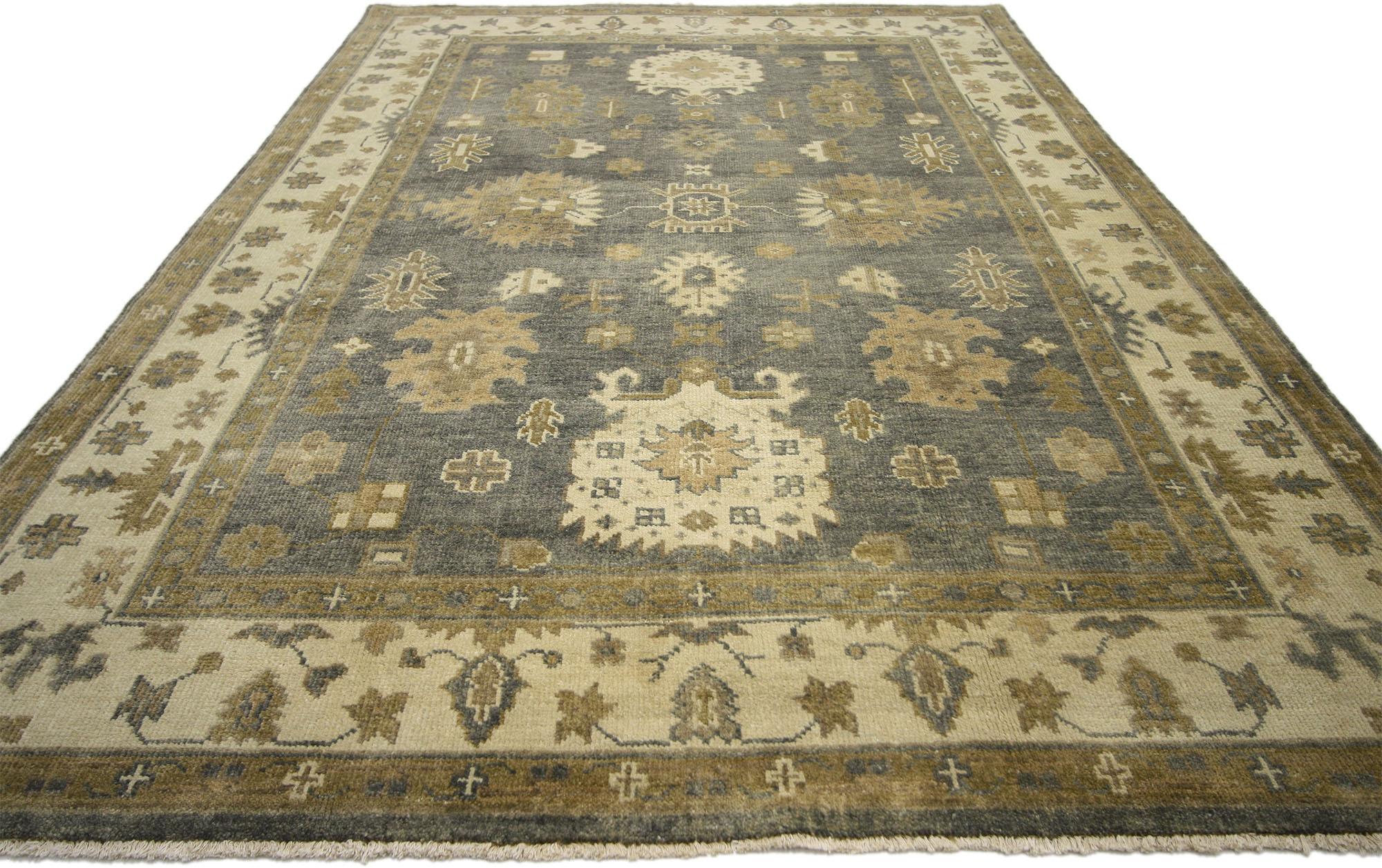 Indian New Contemporary Oushak Style Rug with Transitional Design For Sale