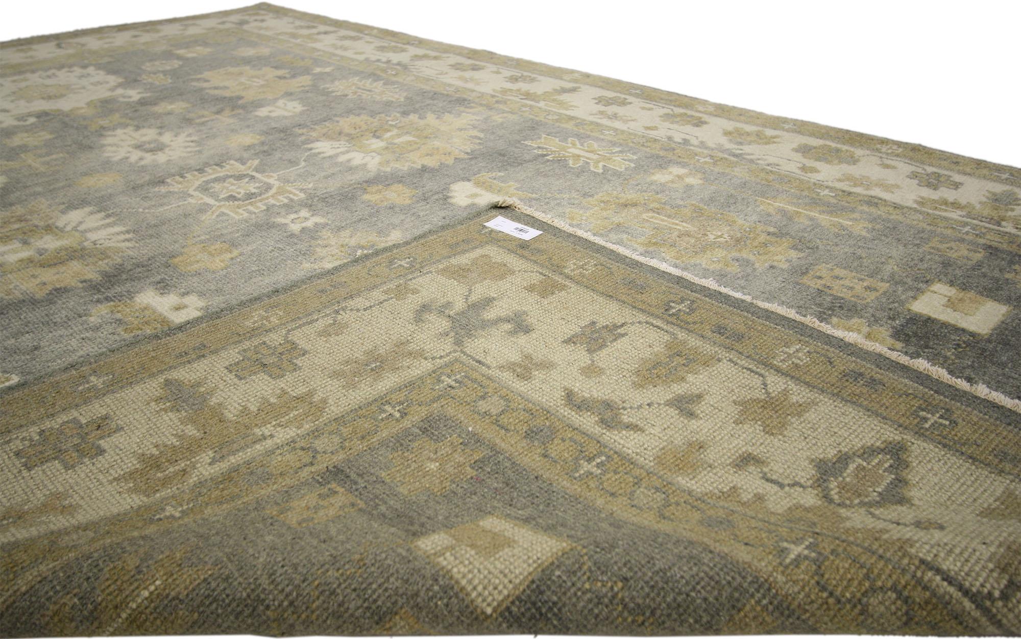 Hand-Knotted New Contemporary Oushak Style Rug with Transitional Design For Sale