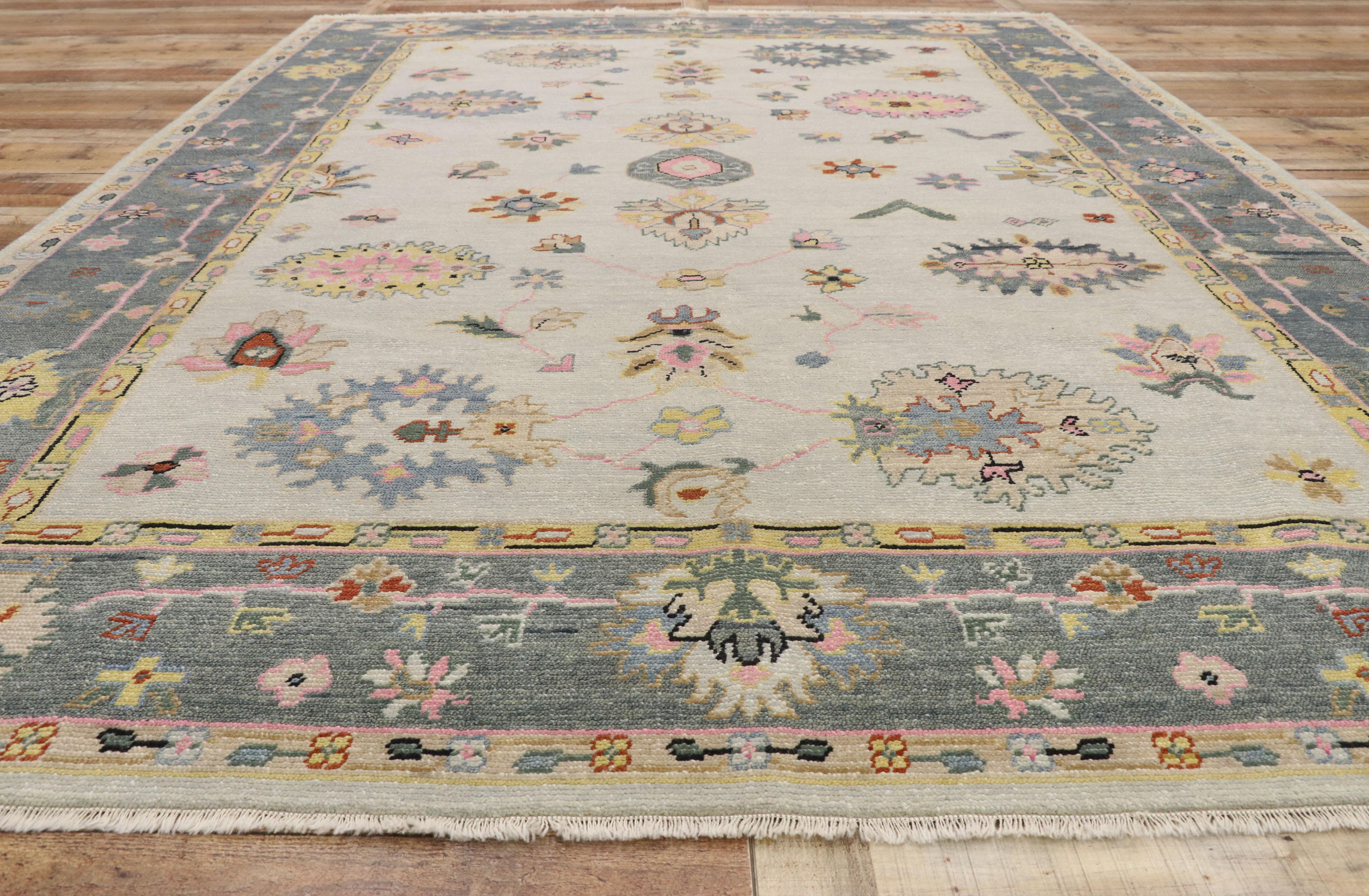 New Contemporary Oushak Transitional Area Rug, Vintage Inspired Area Rug 1