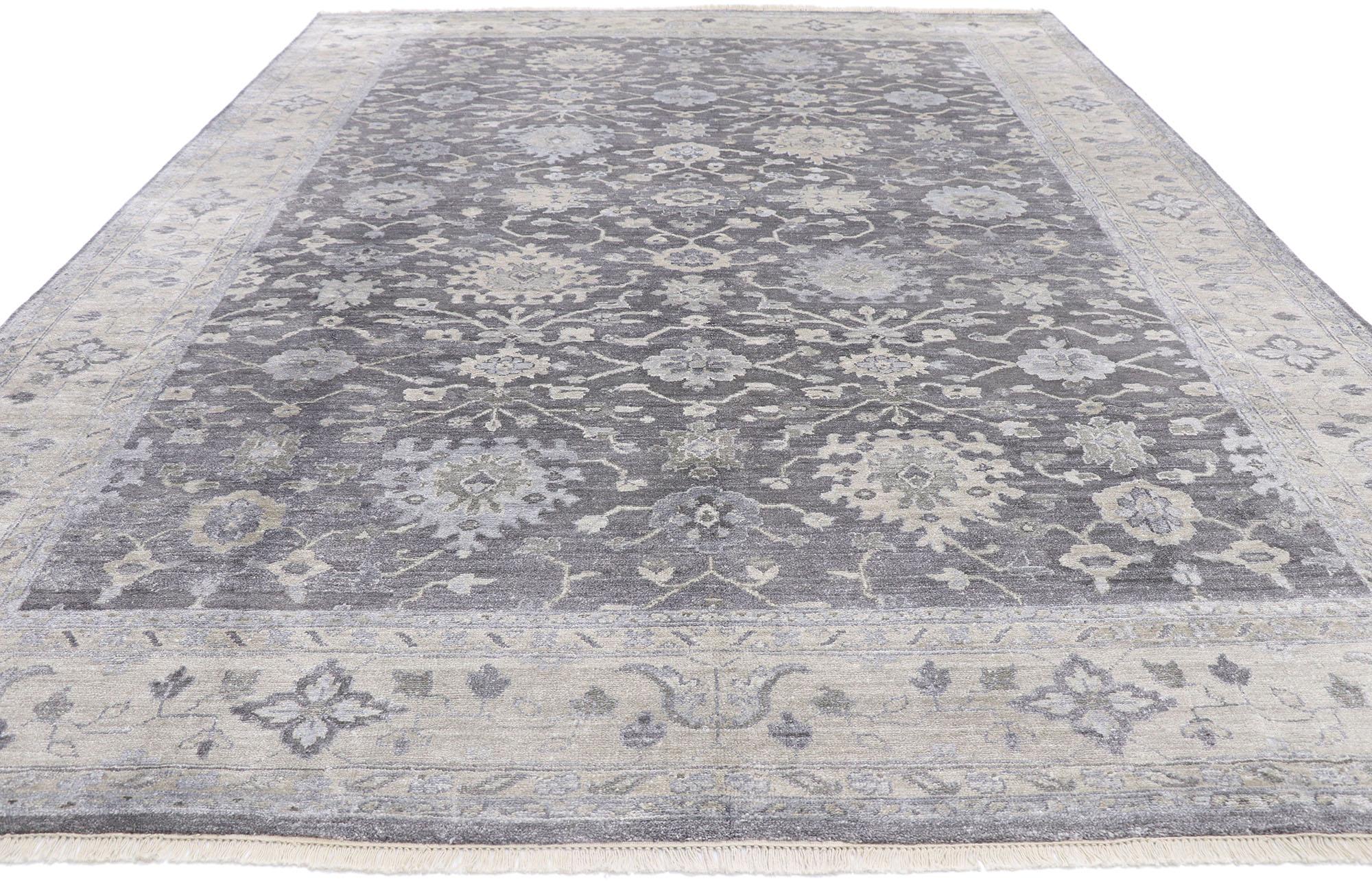Indian New Contemporary Oushak Transitional Gray Rug with Modern Style For Sale