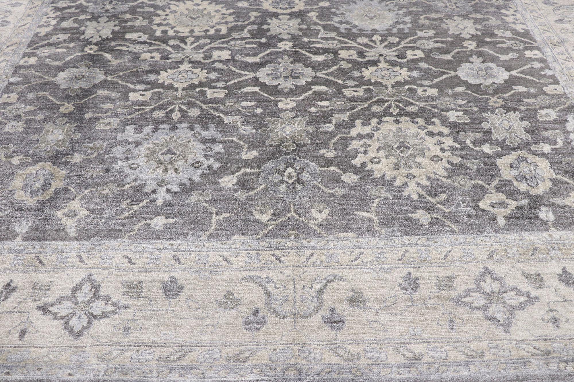 Hand-Knotted New Contemporary Oushak Transitional Gray Rug with Modern Style For Sale