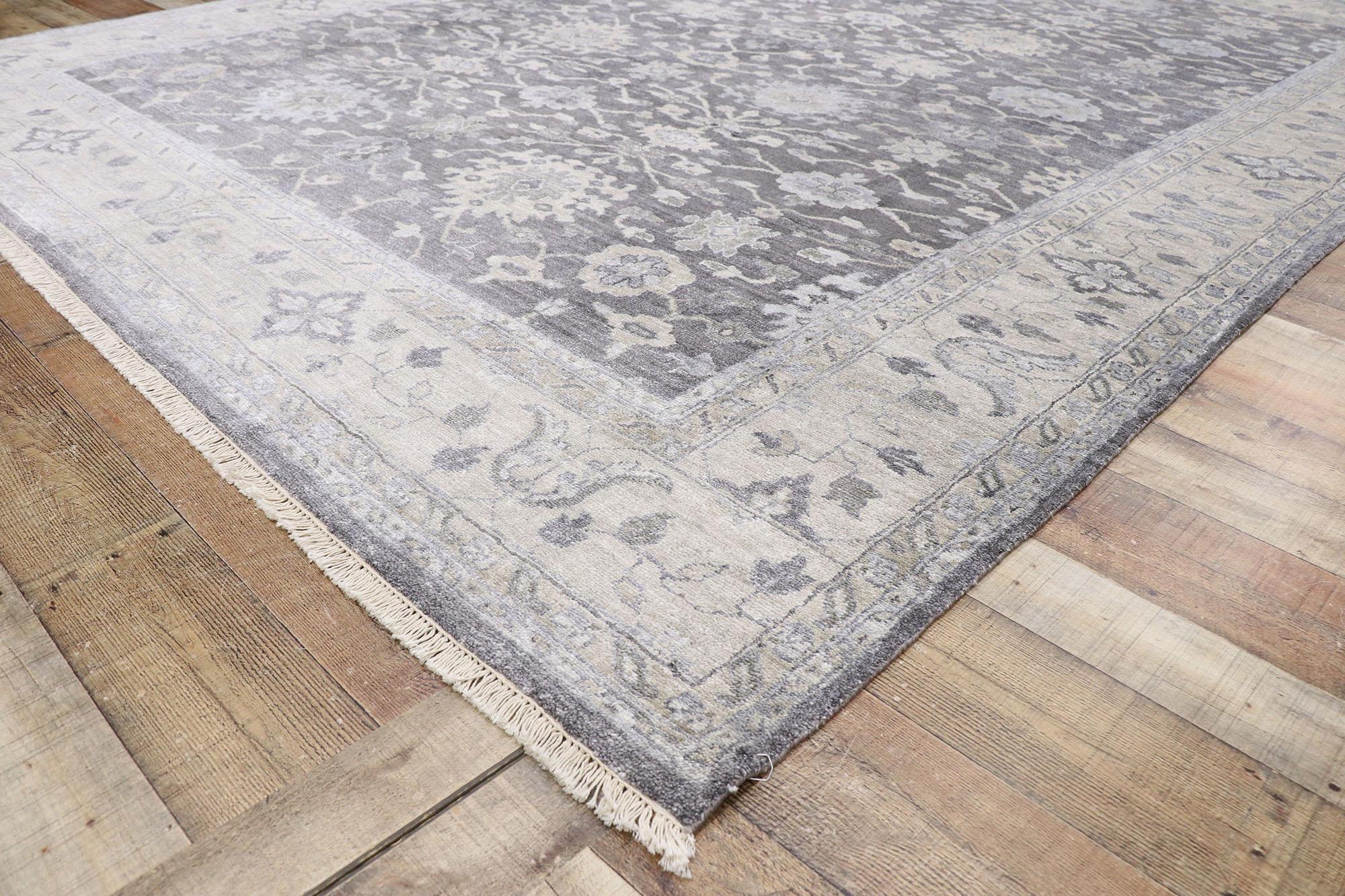 Silk New Contemporary Oushak Transitional Gray Rug with Modern Style For Sale