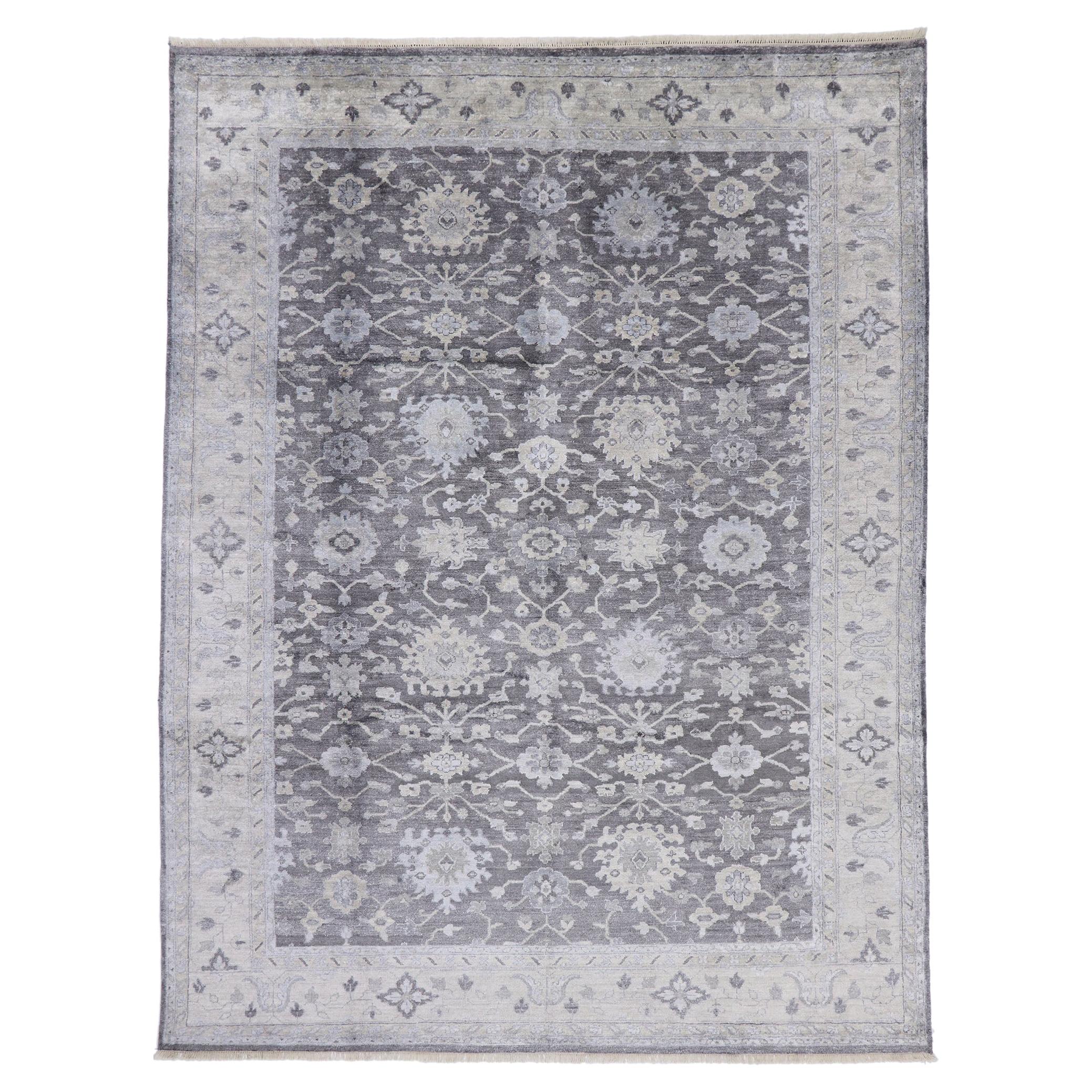 New Contemporary Oushak Transitional Gray Rug with Modern Style For Sale