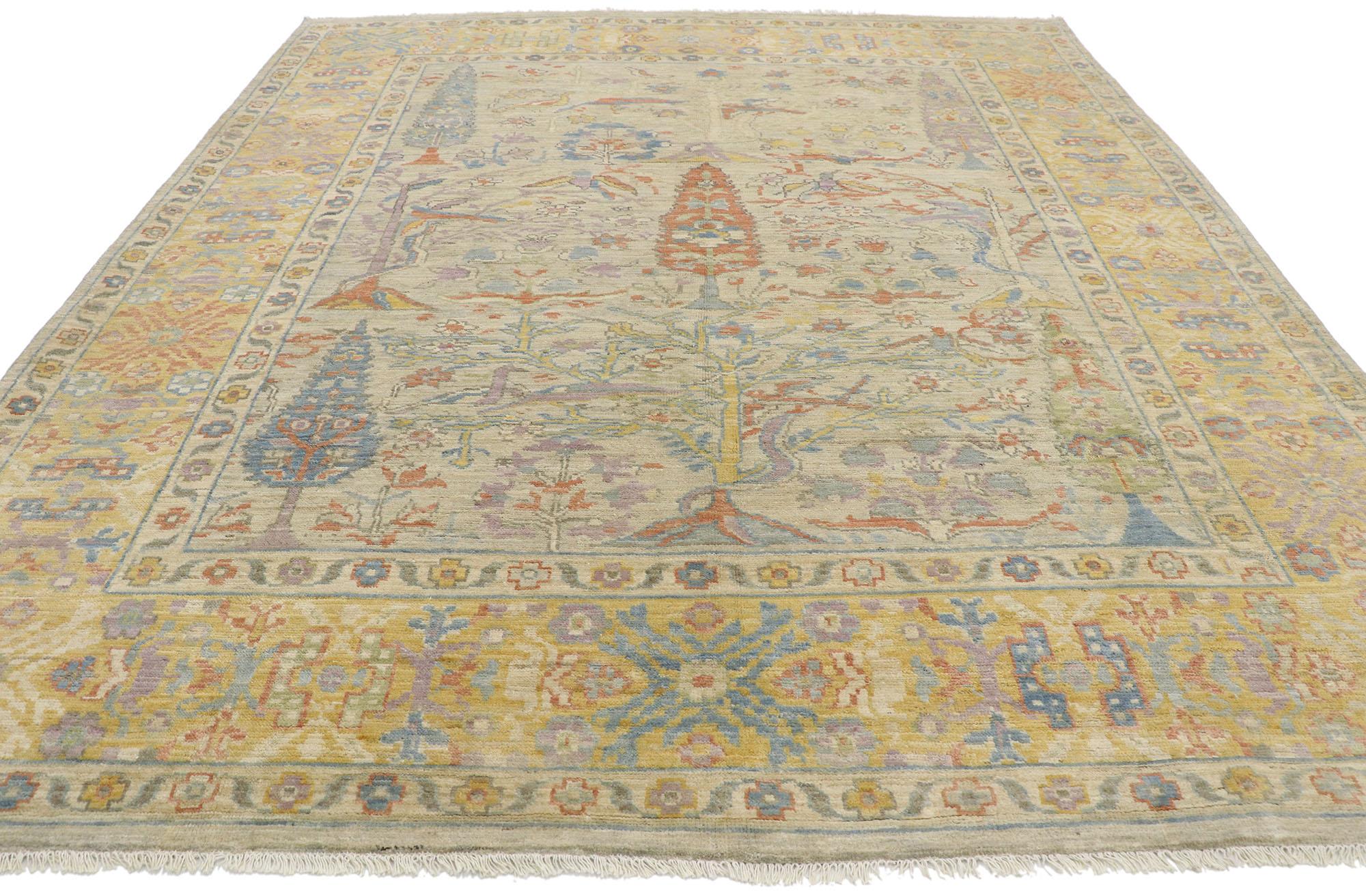 Pakistani New Contemporary Oushak Tree of Life Rug For Sale