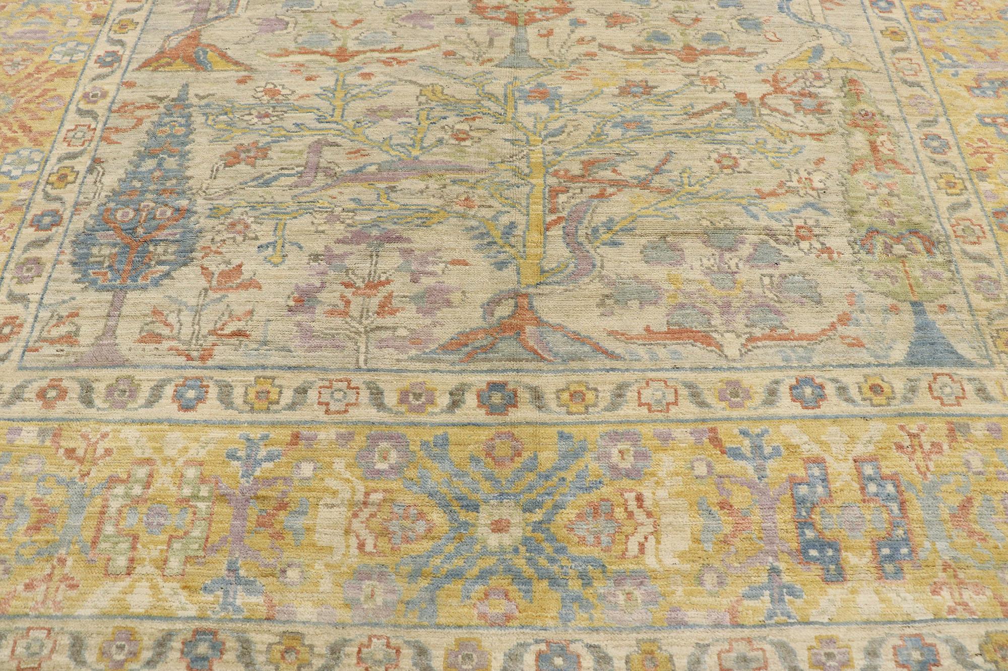 Hand-Knotted New Contemporary Oushak Tree of Life Rug For Sale