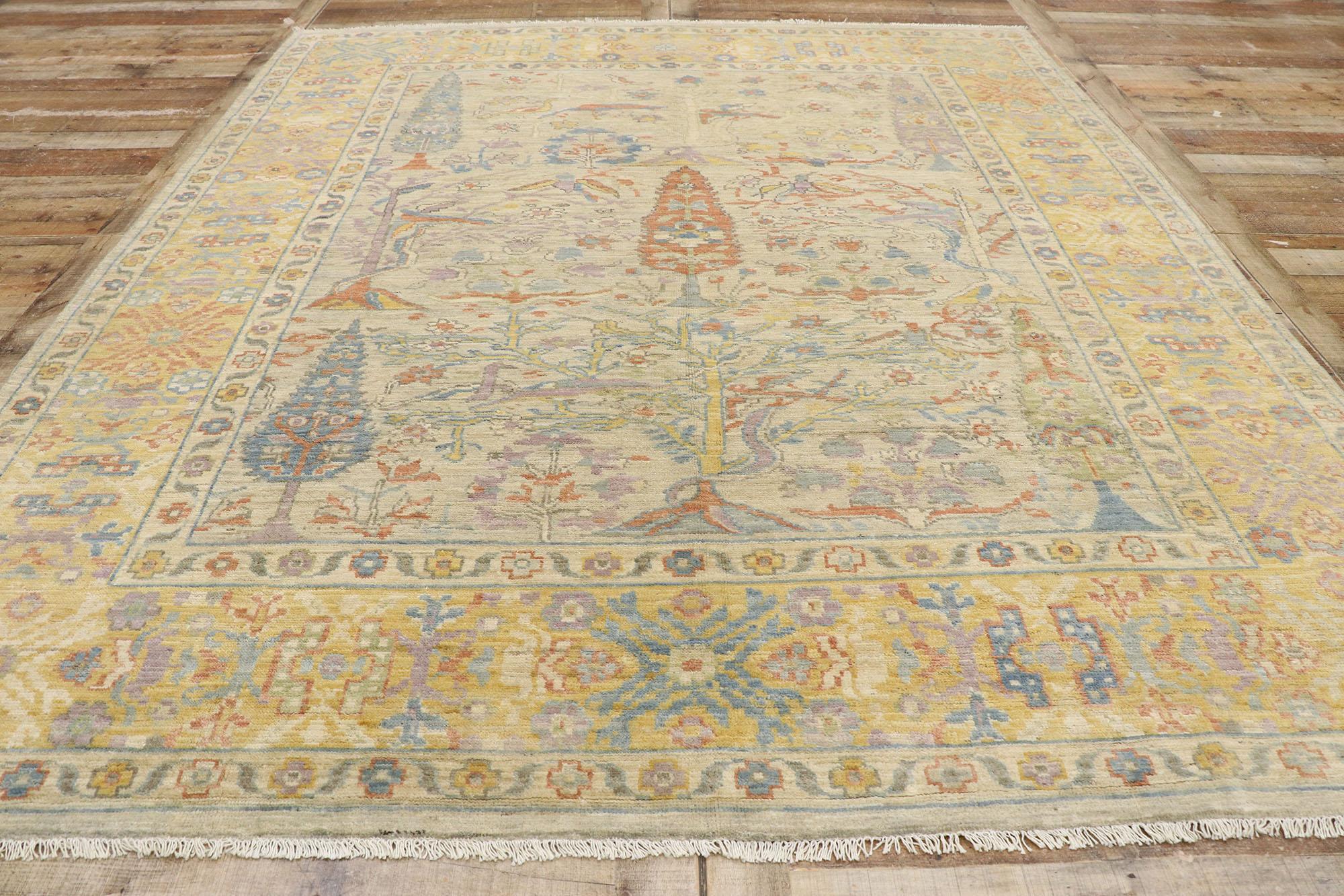 New Contemporary Oushak Tree of Life Rug For Sale 1