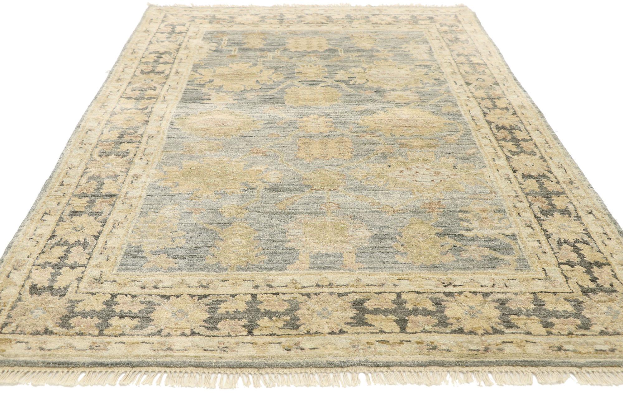 Indian New Contemporary Oushak Wool and Silk Rug with Transitional Style For Sale