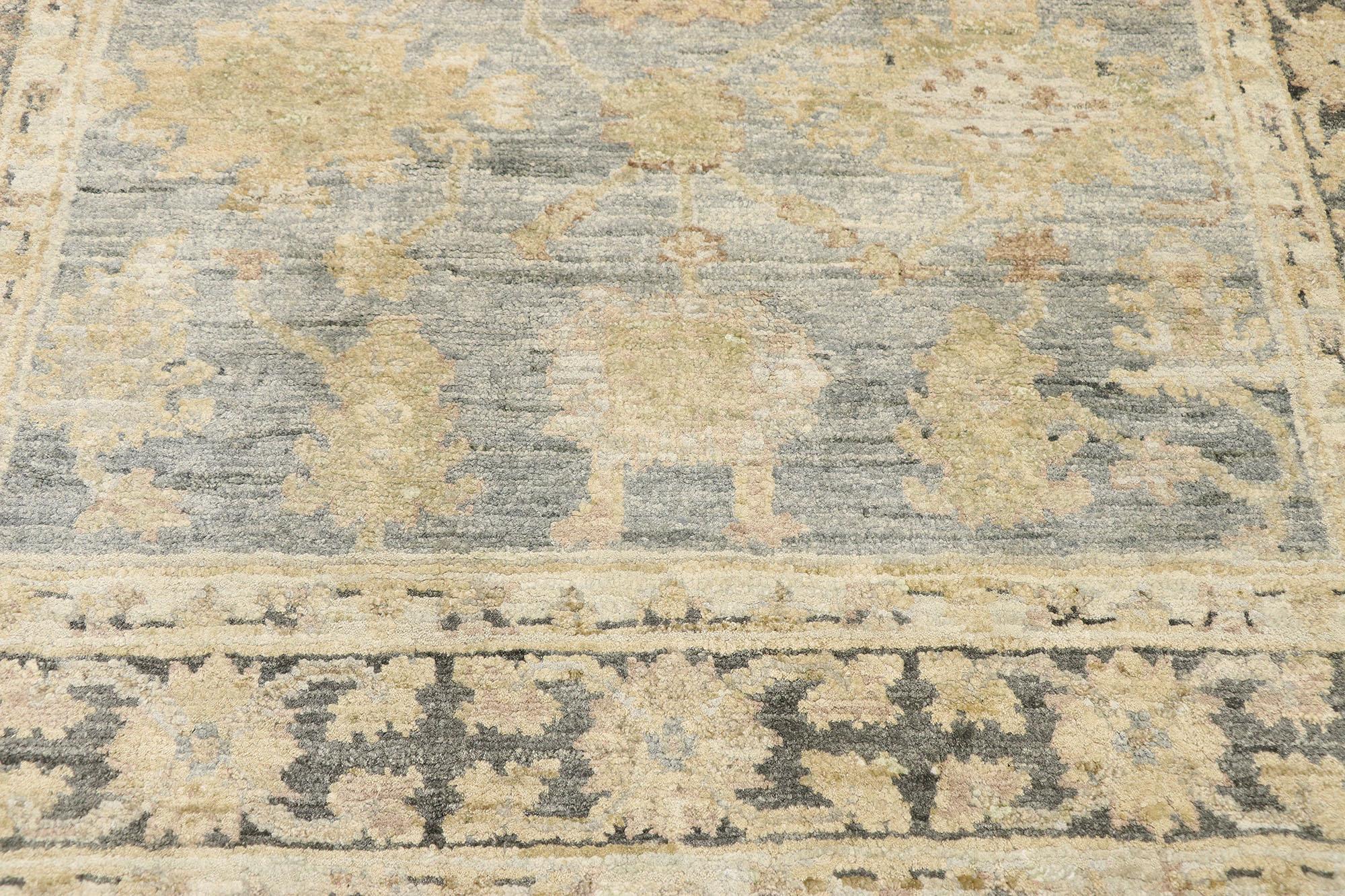 Hand-Knotted New Contemporary Oushak Wool and Silk Rug with Transitional Style For Sale