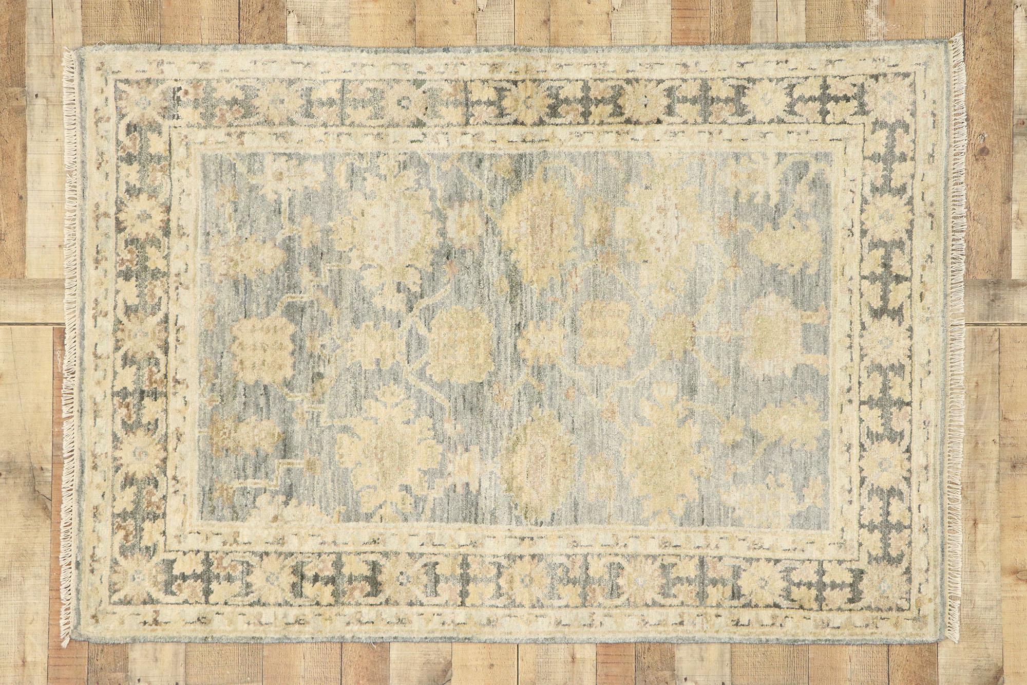 New Contemporary Oushak Wool and Silk Rug with Transitional Style For Sale 2
