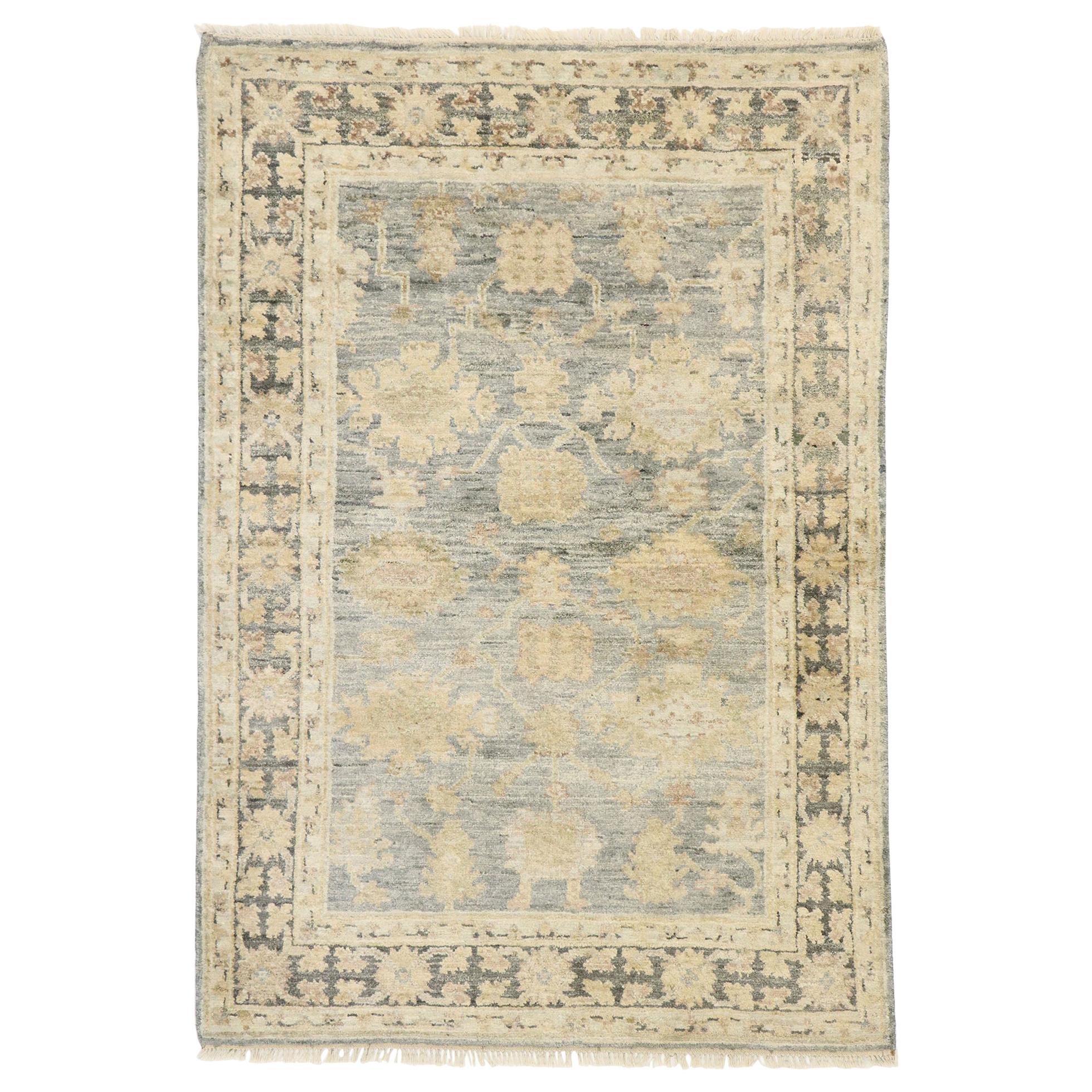 New Contemporary Oushak Wool and Silk Rug with Transitional Style For Sale