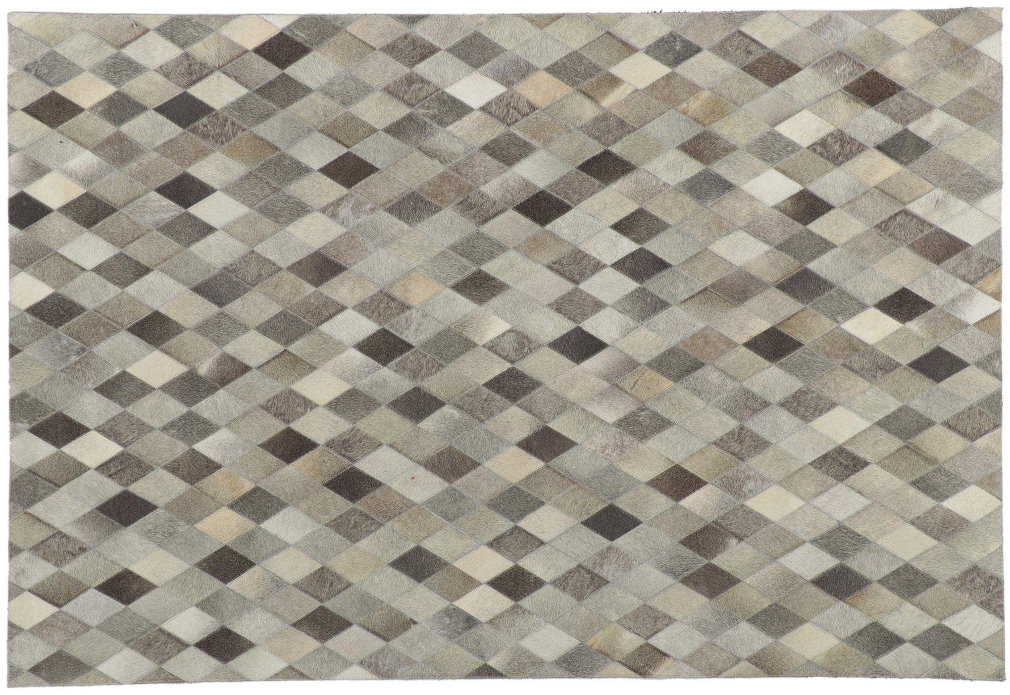 Nueva alfombra contemporánea de cuero de vaca patchwork de estilo moderno en venta 2