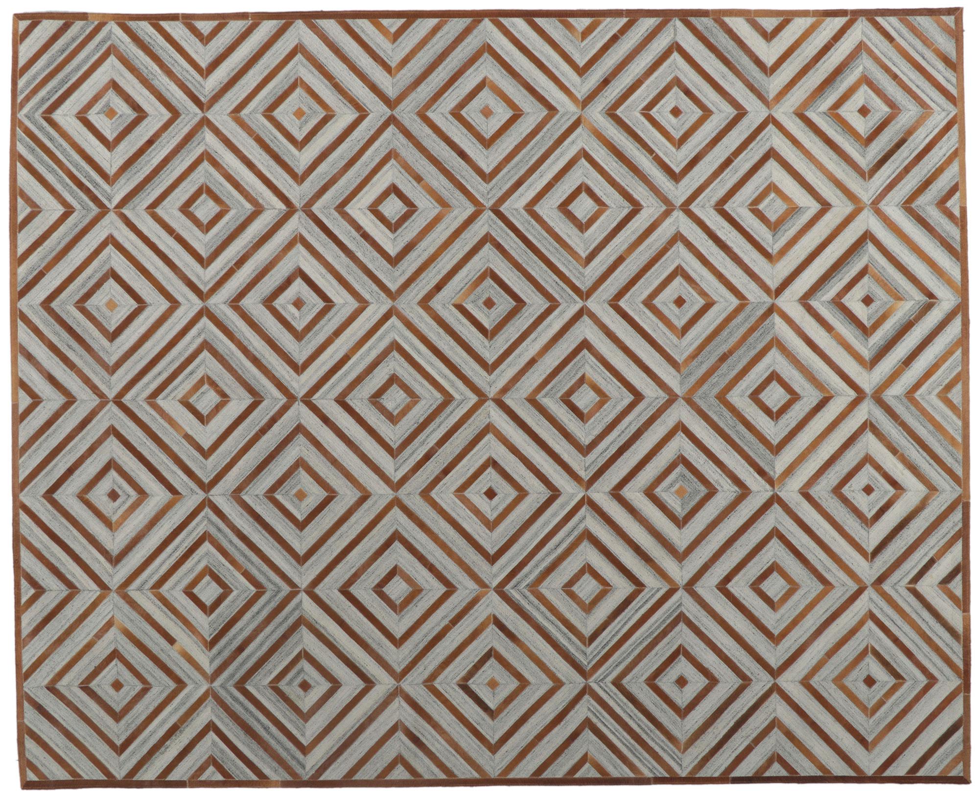 Leather New Contemporary Patchwork Cowhide Carpet with Modern Style For Sale