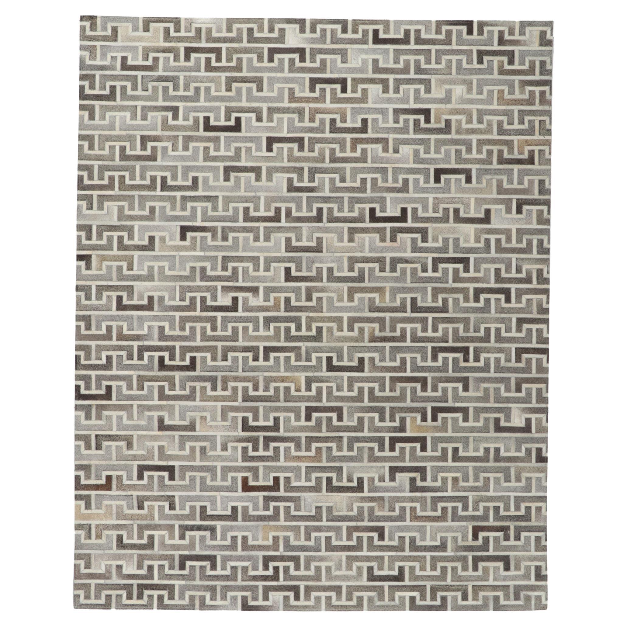 New Contemporary Patchwork Cowhide Rug with Modern Style  For Sale