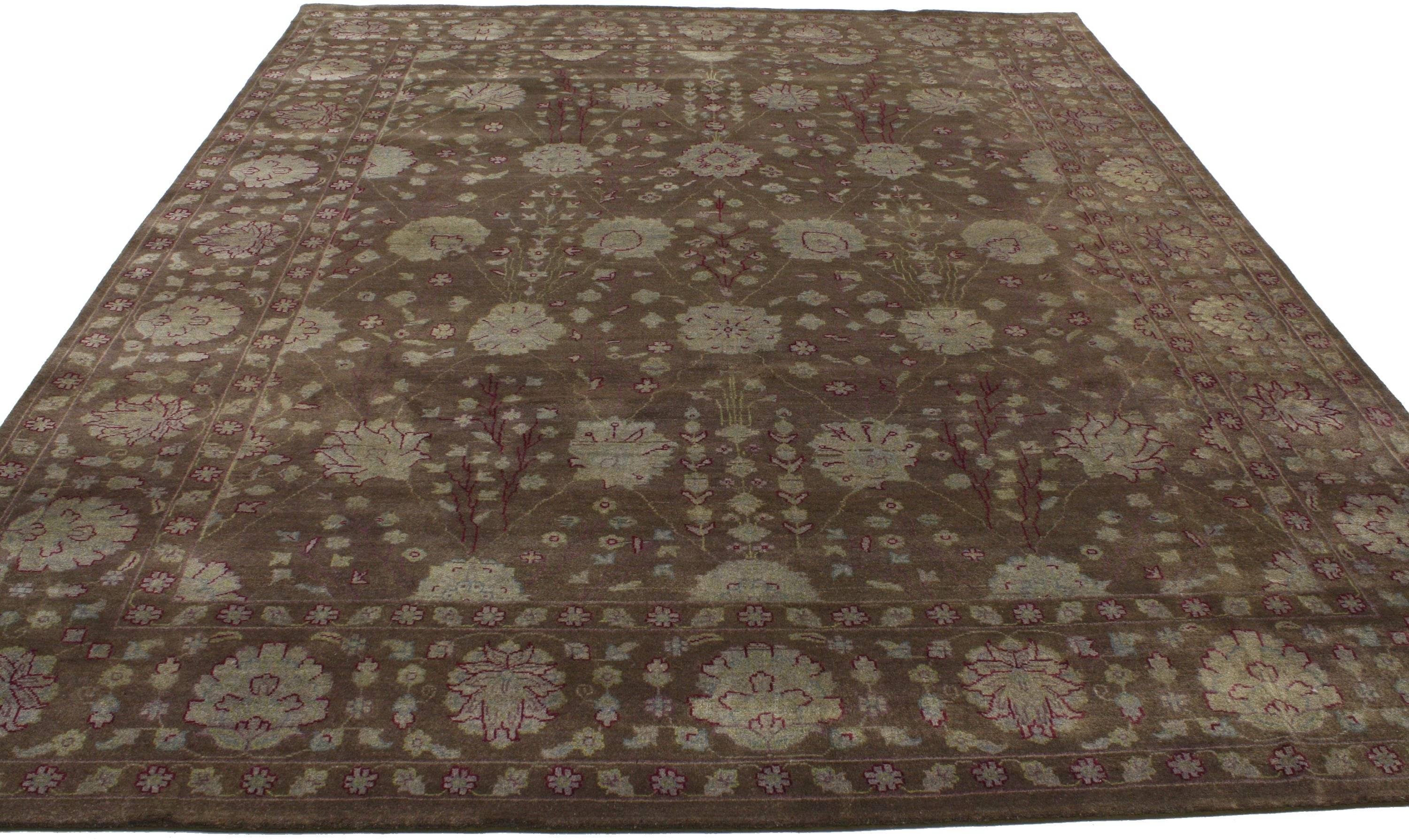 Indian Brown Transitional Area Rug, Earth-Tone Elegance Meets Biophilic Design For Sale