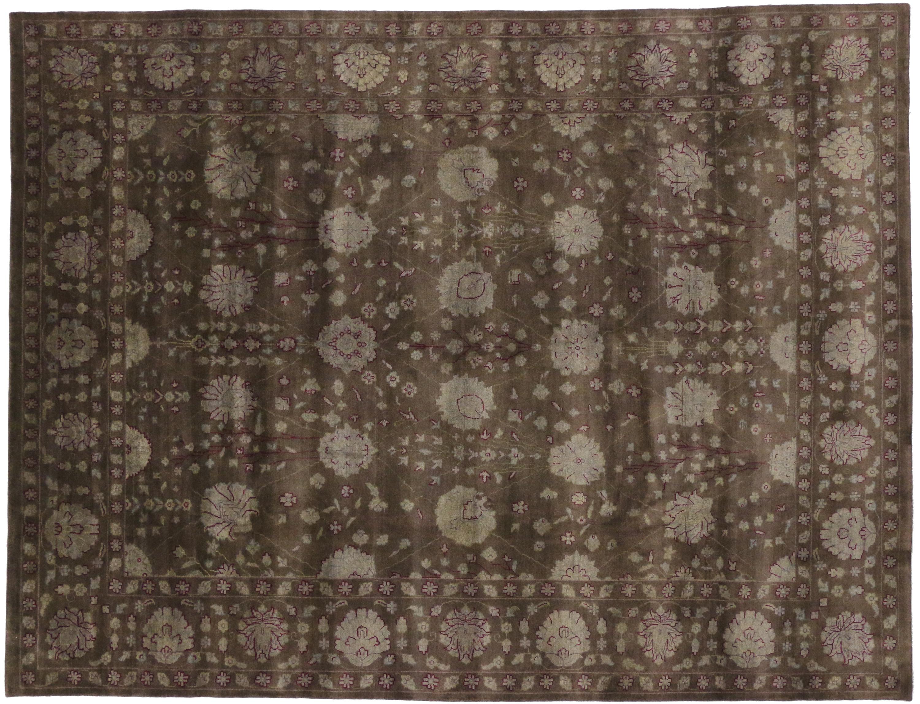 Wool Brown Transitional Area Rug, Earth-Tone Elegance Meets Biophilic Design For Sale