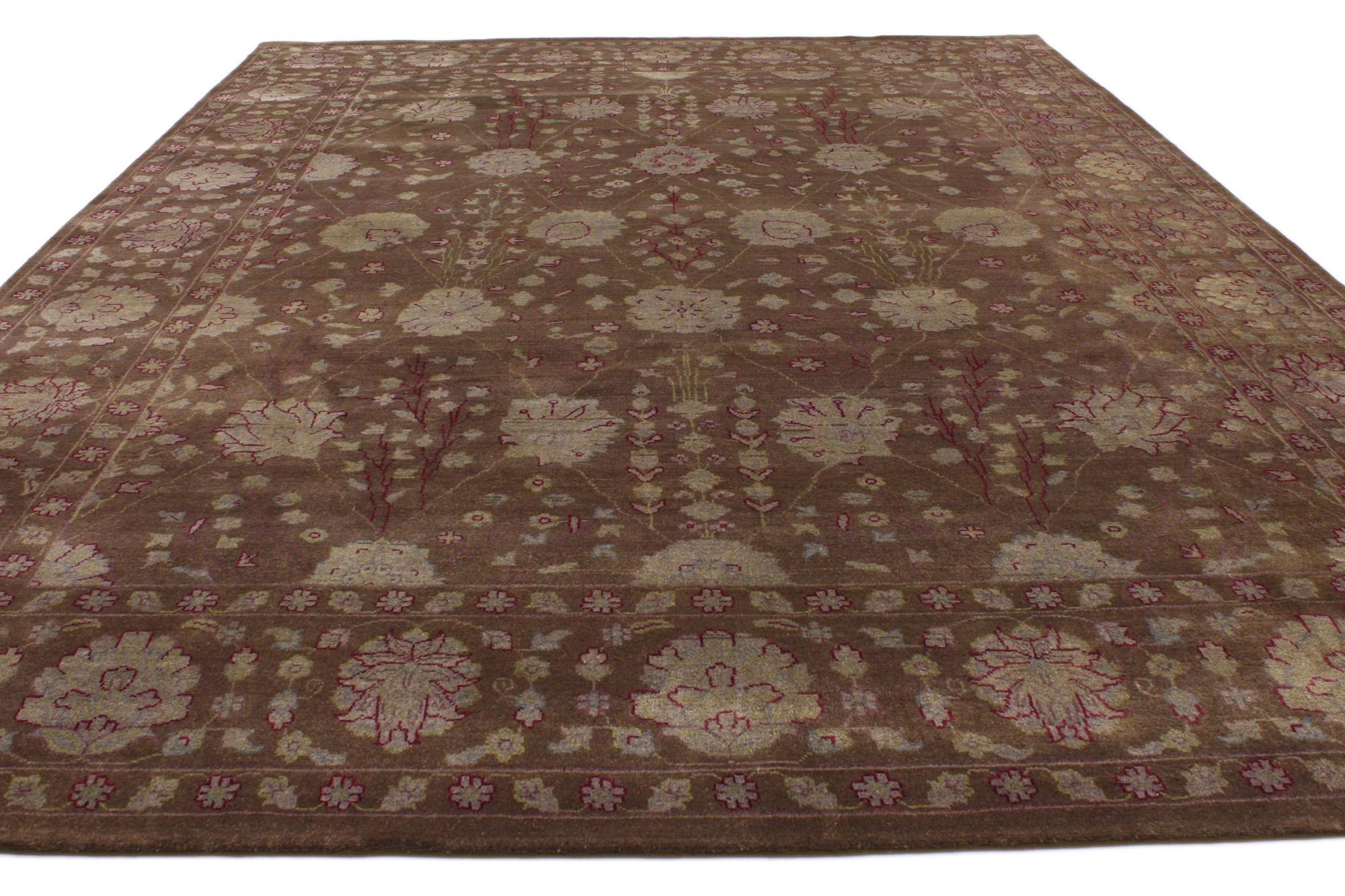 Organic Modern Brown Transitional Area Rug, Earth-Tone Elegance Meets Biophilic Design For Sale