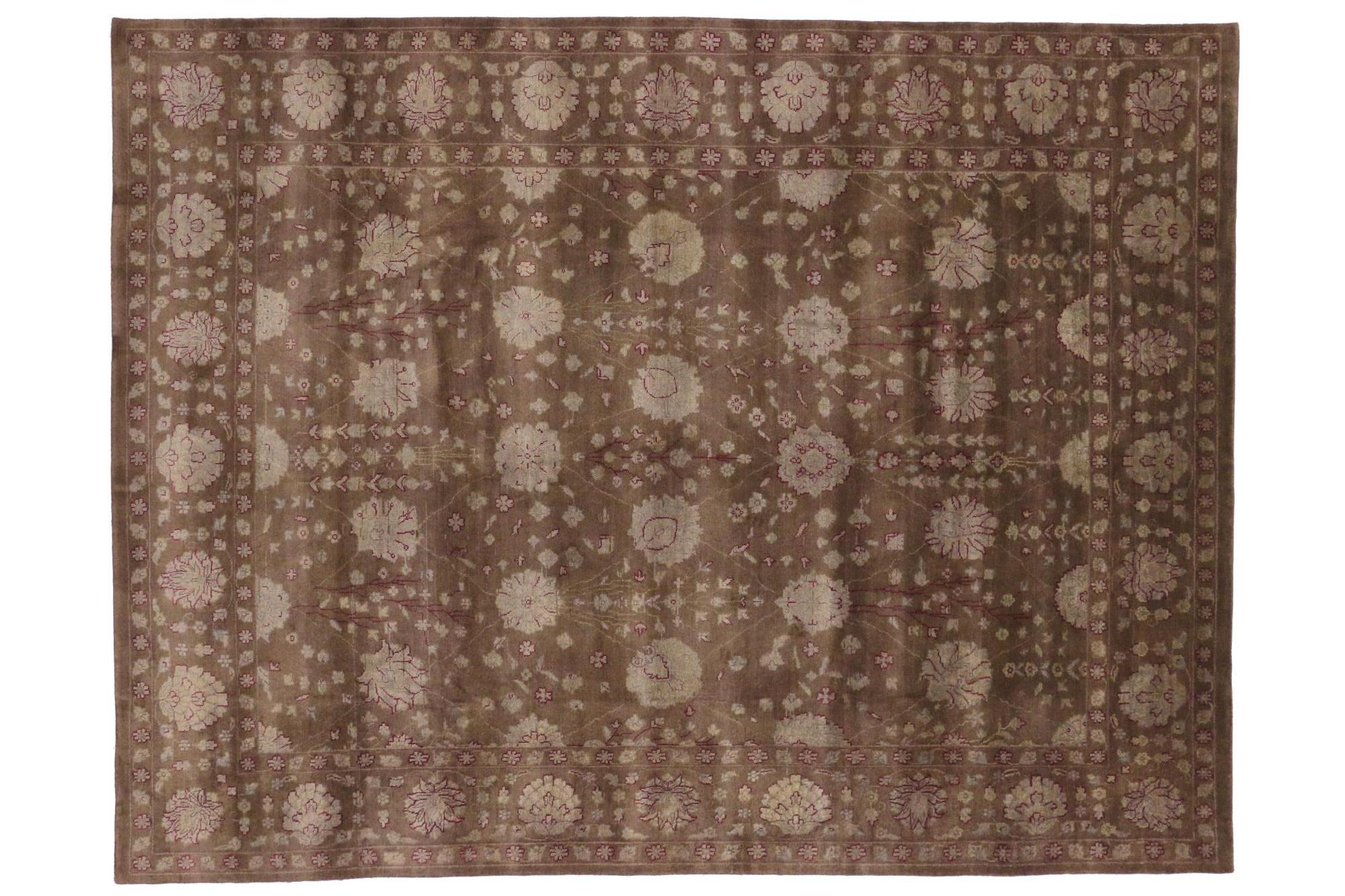 Contemporary Brown Transitional Area Rug, Earth-Tone Elegance Meets Biophilic Design For Sale