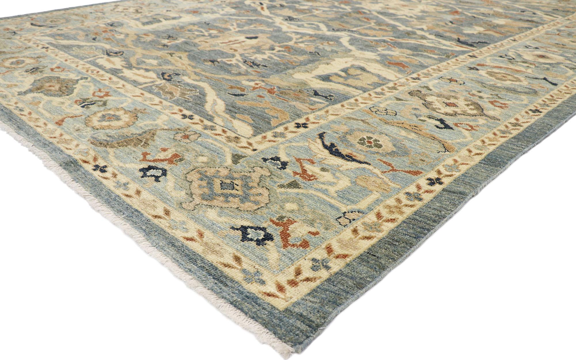 60912 Modern Turkish Persian Sultanabad Rug, 08'10 x 12'04. Embark on a journey where Biophilic Design seamlessly intertwines with timeless allure, presenting an exquisite hand-knotted wool Turkish Persian Sultanabad rug. A symphony of earth-tone