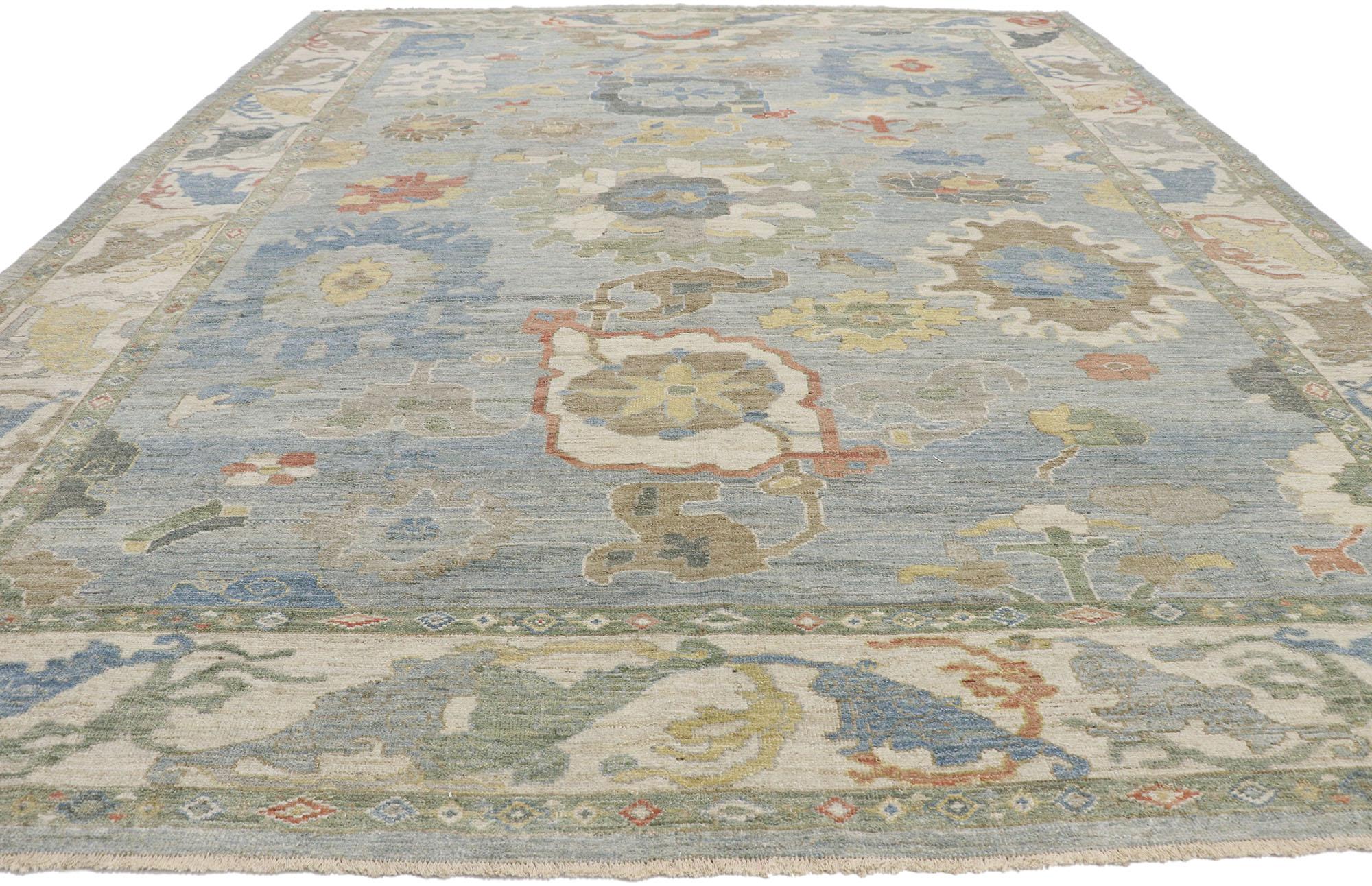 Turkish New Contemporary Persian Sultanabad Rug with Modern Coastal Style