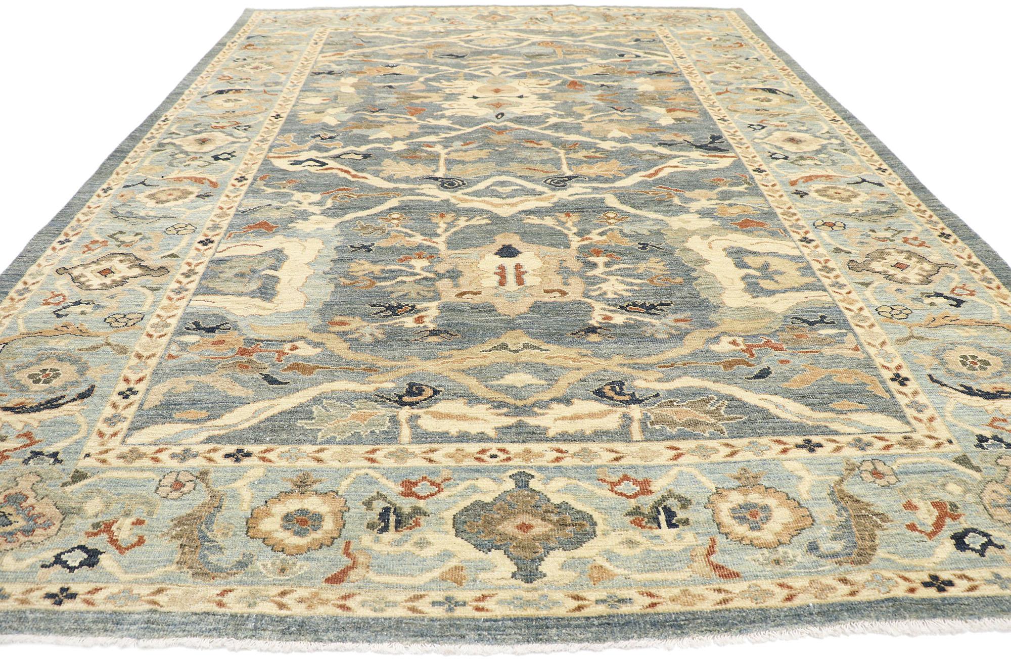 Hand-Knotted Modern Turkish Persian Sultanabad Rug, Biophilic Design Meets Timeless Elegance For Sale