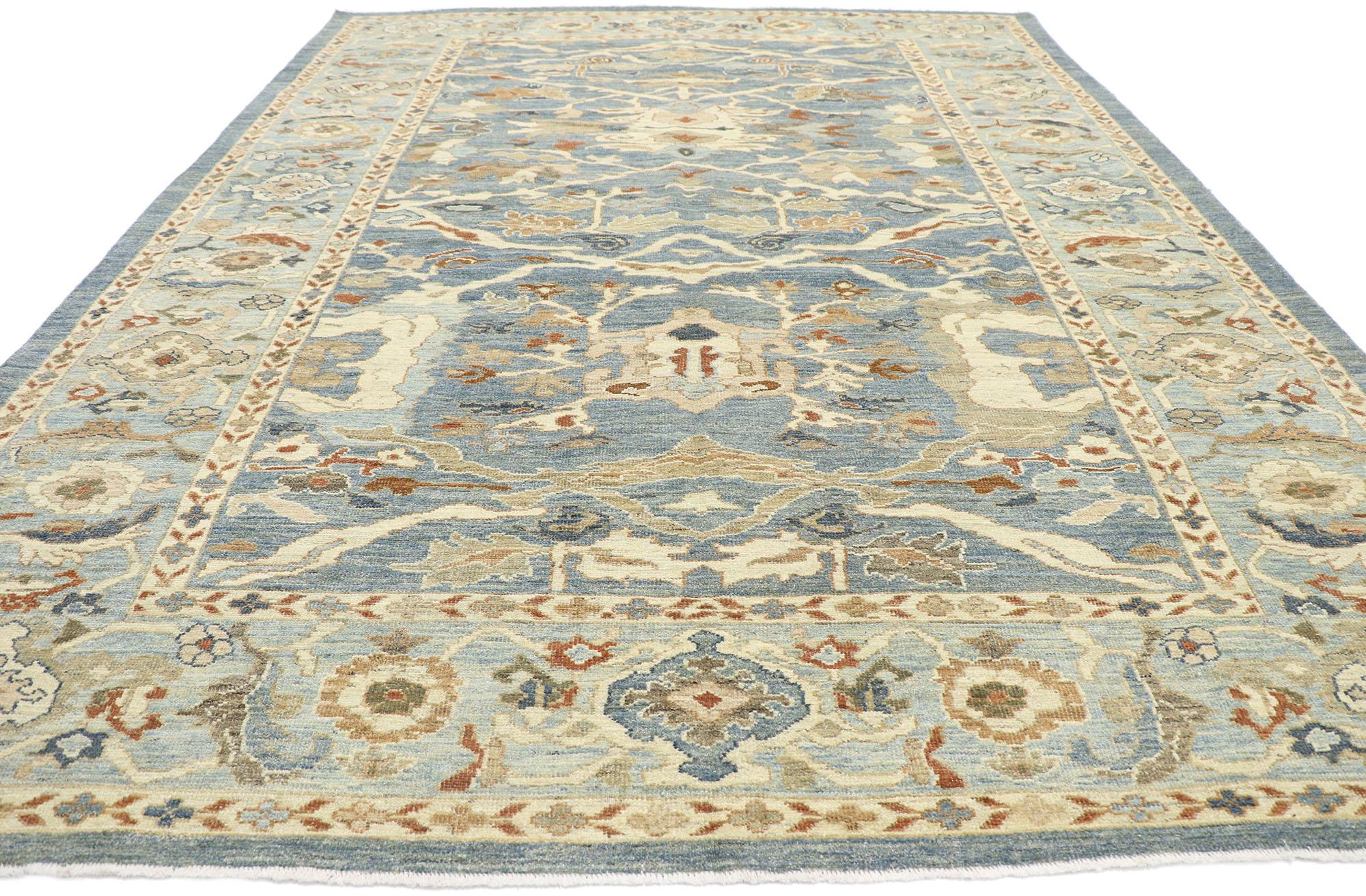 Turkish New Contemporary Blue Persian Sultanabad Rug For Sale