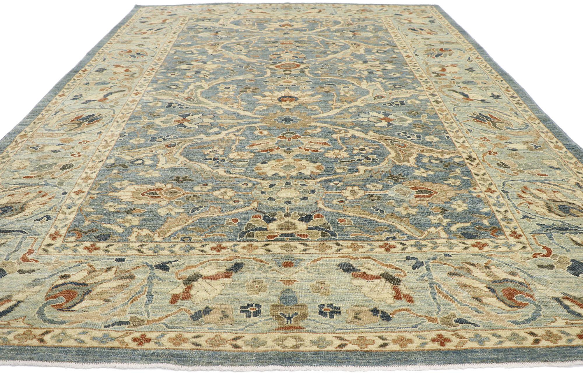 Turkish New Contemporary Persian Sultanabad Rug with Modern Coastal Style For Sale