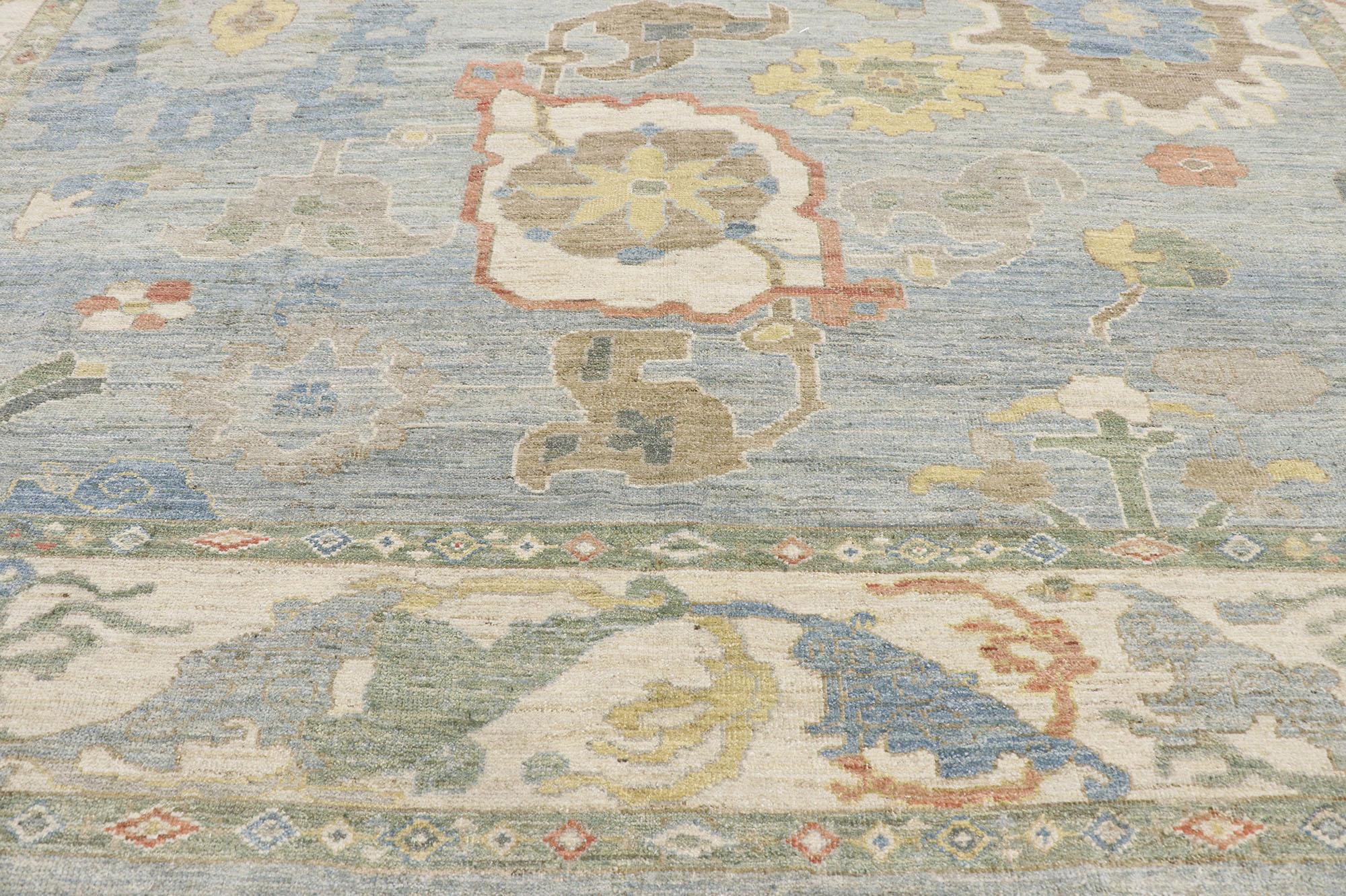Hand-Knotted New Contemporary Persian Sultanabad Rug with Modern Coastal Style
